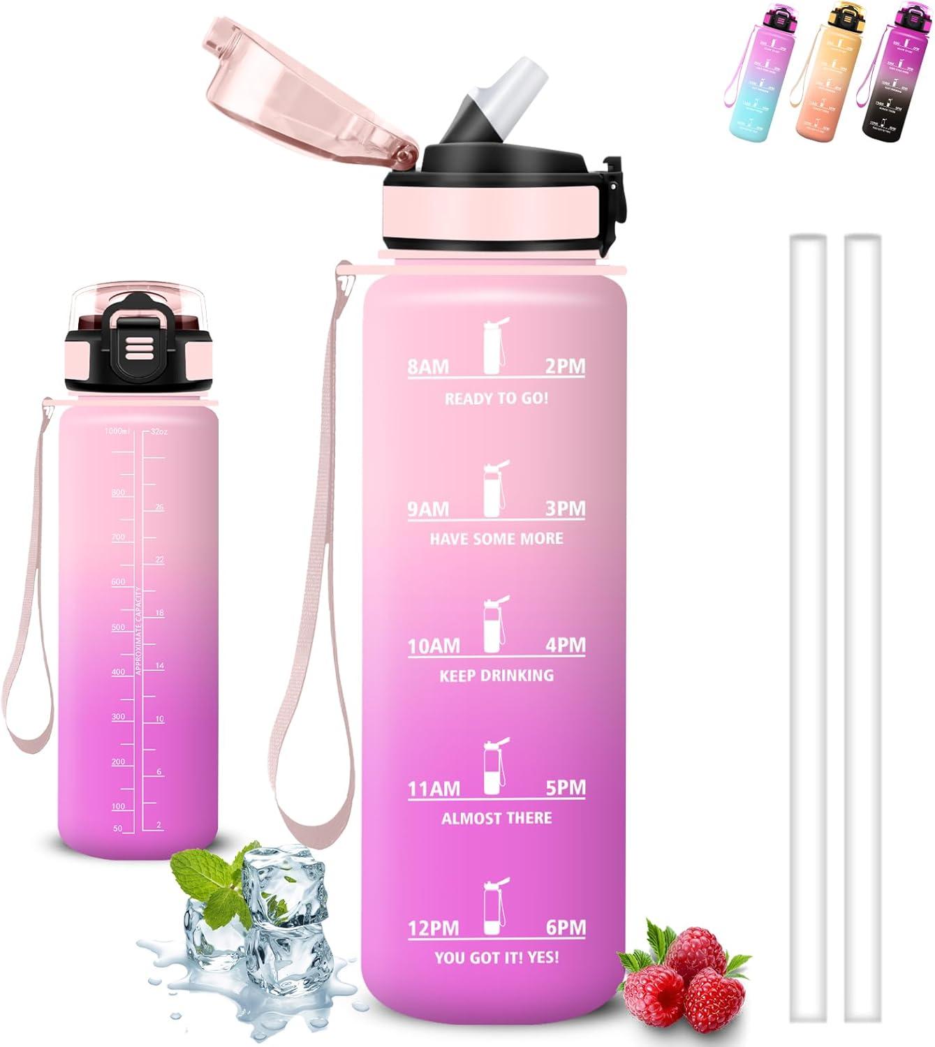 image:imageGrsta Gourde 15l Gourde Sport Anti Fuite Bouteille Gradue pour 1 Journee Facile Nettoyer Bouteille Motivation avec Marqueur de Temps pour Aptitude Randonne Camping Voyage YogaRoseroserouge