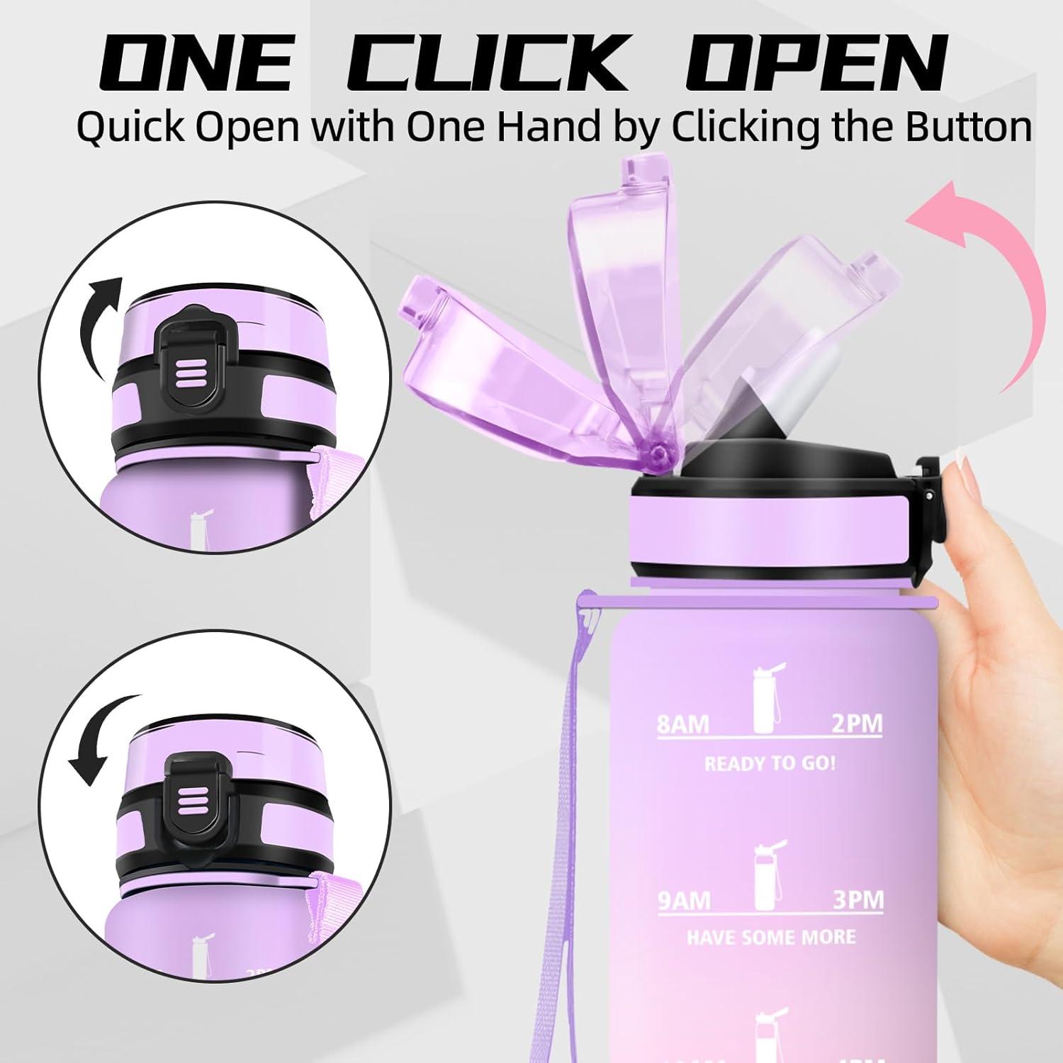 image:imageGrsta Gourde 15l Gourde Sport Anti Fuite Bouteille Gradue pour 1 Journee Facile Nettoyer Bouteille Motivation avec Marqueur de Temps pour Aptitude Randonne Camping Voyage YogaVioletrose