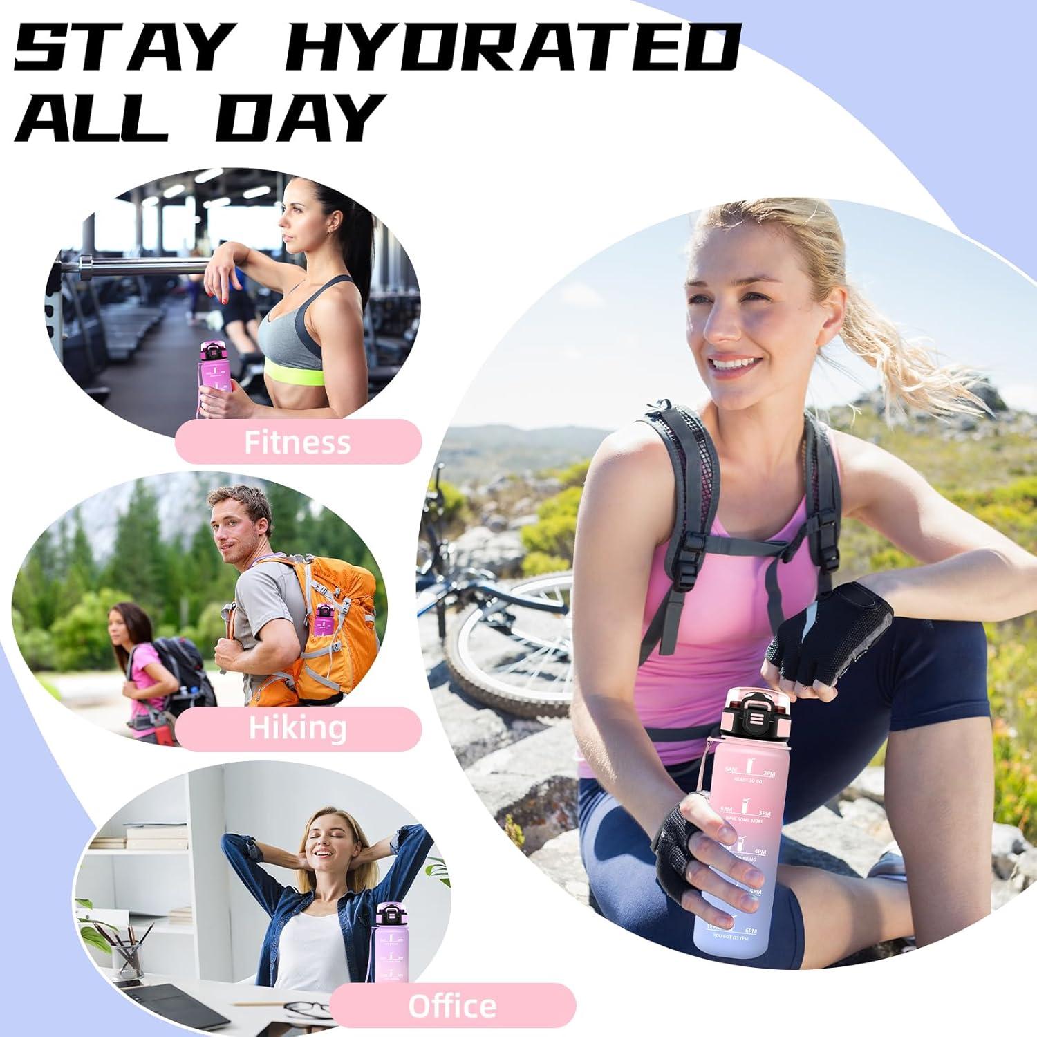 image:imageGrsta Gourde 15l Gourde Sport Anti Fuite Bouteille Gradue pour 1 Journee Facile Nettoyer Bouteille Motivation avec Marqueur de Temps pour Aptitude Randonne Camping Voyage YogaRosebleu