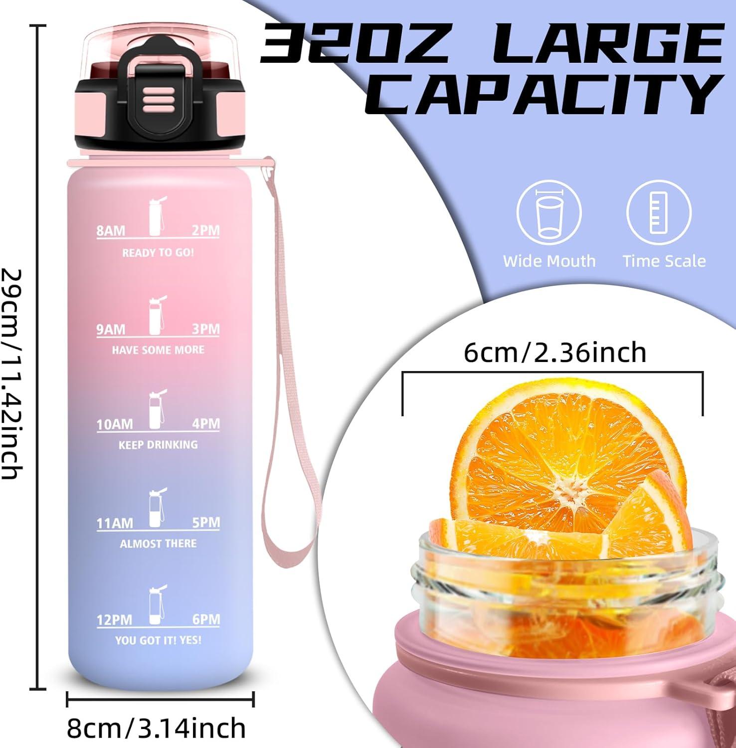 image:imageGrsta Gourde 15l Gourde Sport Anti Fuite Bouteille Gradue pour 1 Journee Facile Nettoyer Bouteille Motivation avec Marqueur de Temps pour Aptitude Randonne Camping Voyage YogaRosebleu