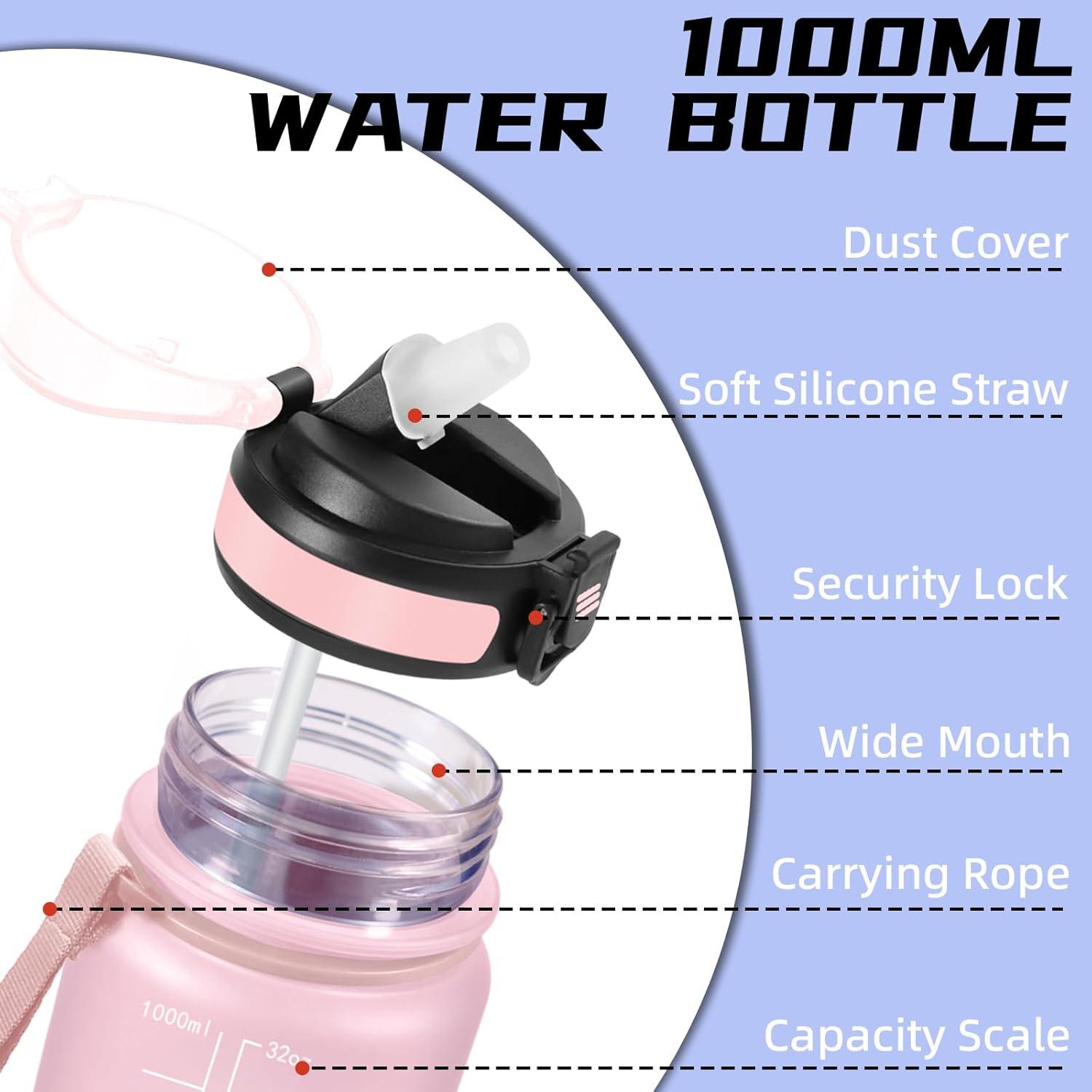 image:imageGrsta Gourde 15l Gourde Sport Anti Fuite Bouteille Gradue pour 1 Journee Facile Nettoyer Bouteille Motivation avec Marqueur de Temps pour Aptitude Randonne Camping Voyage YogaRosebleu