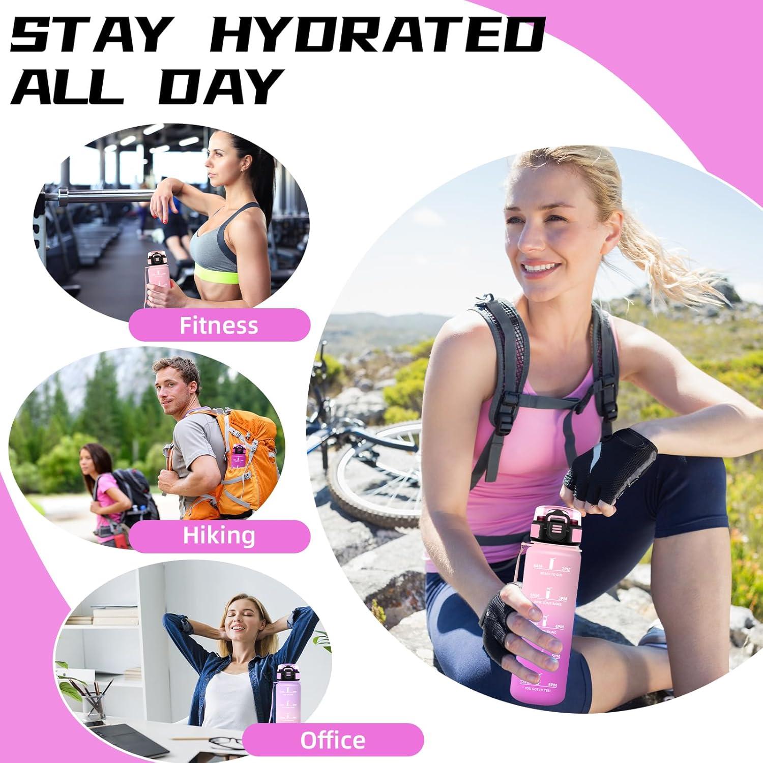 image:imageGrsta Gourde 15l Gourde Sport Anti Fuite Bouteille Gradue pour 1 Journee Facile Nettoyer Bouteille Motivation avec Marqueur de Temps pour Aptitude Randonne Camping Voyage YogaRoseroserouge