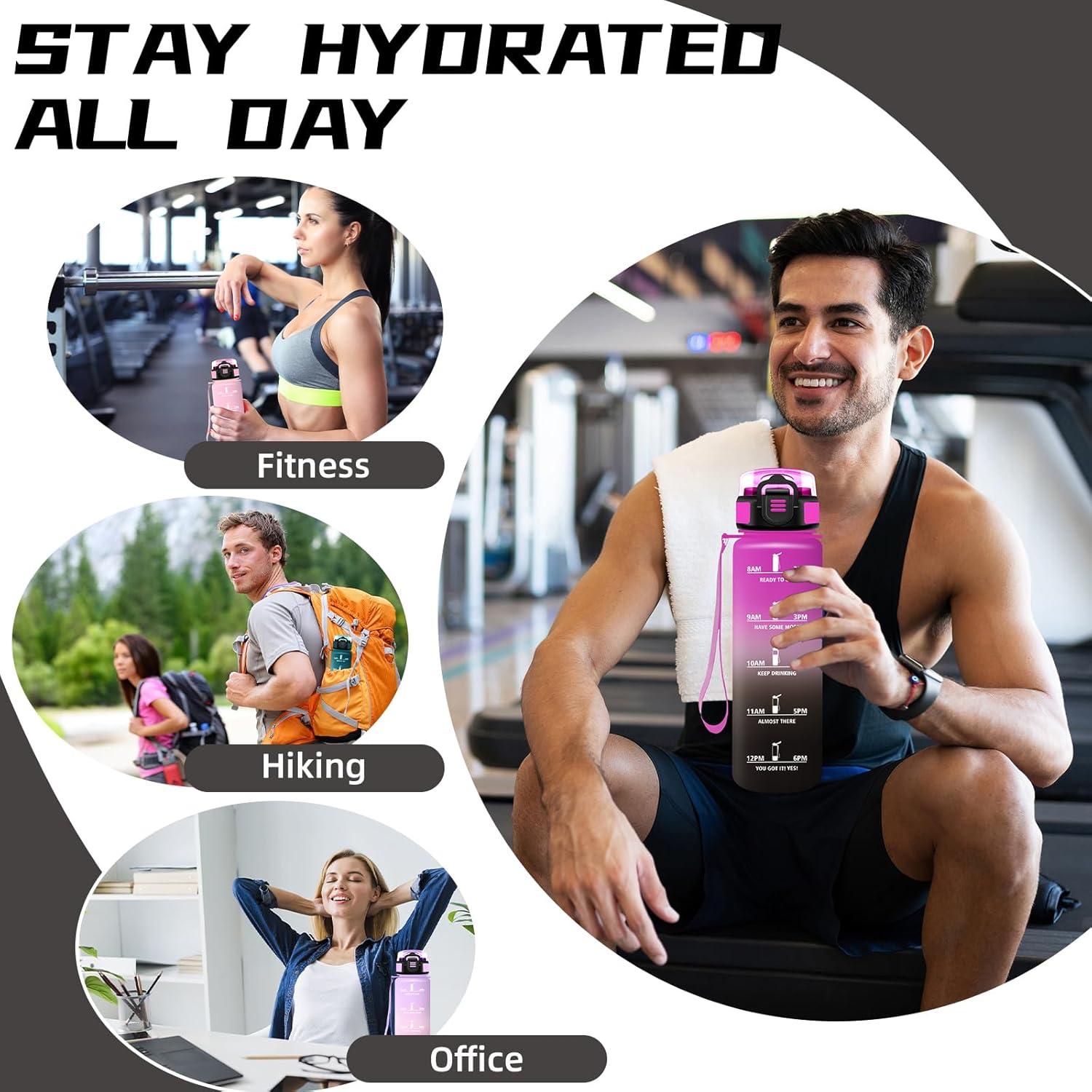 image:imageGrsta Gourde 15l Gourde Sport Anti Fuite Bouteille Gradue pour 1 Journee Facile Nettoyer Bouteille Motivation avec Marqueur de Temps pour Aptitude Randonne Camping Voyage YogaVioletnoir
