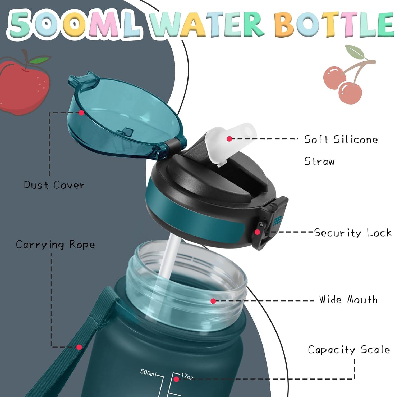 image:imageGrsta Gourde 15l Gourde Sport Anti Fuite Bouteille Gradue pour 1 Journee Facile Nettoyer Bouteille Motivation avec Marqueur de Temps pour Aptitude Randonne Camping Voyage YogaVertgris