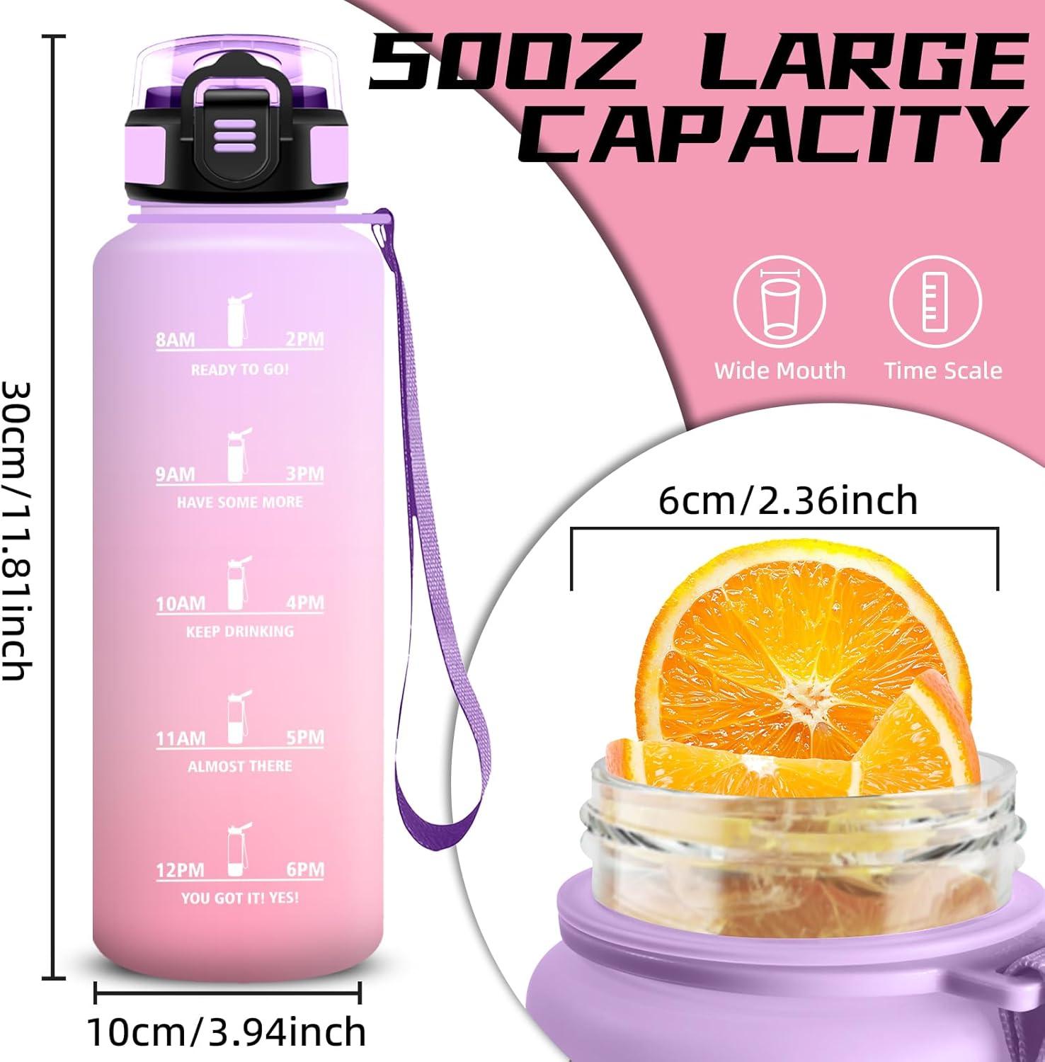 image:imageGrsta Gourde 15l Gourde Sport Anti Fuite Bouteille Gradue pour 1 Journee Facile Nettoyer Bouteille Motivation avec Marqueur de Temps pour Aptitude Randonne Camping Voyage YogaVioletrose