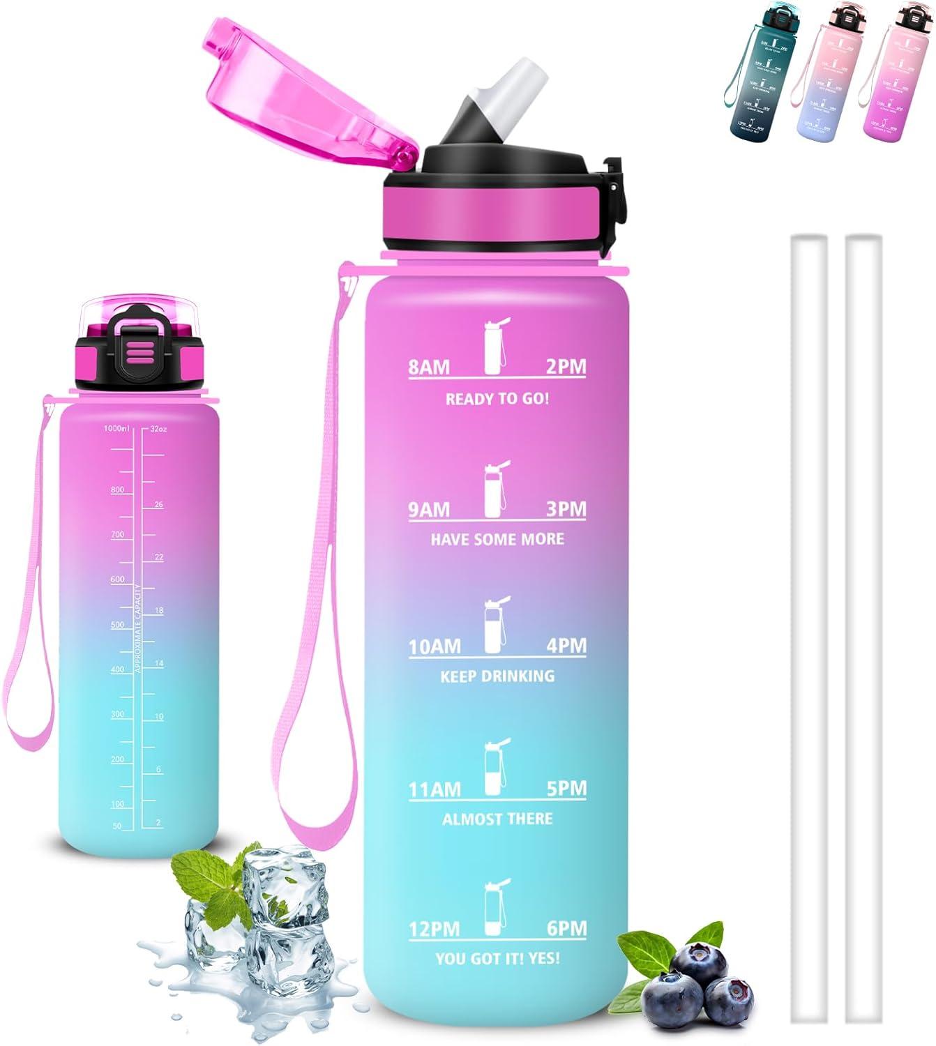 image:imageGrsta Gourde 15l Gourde Sport Anti Fuite Bouteille Gradue pour 1 Journee Facile Nettoyer Bouteille Motivation avec Marqueur de Temps pour Aptitude Randonne Camping Voyage YogaRougevert