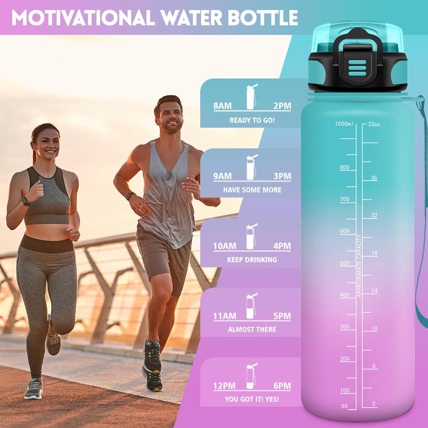 image:imageHoneyHolly Gourde 15L Bouteille Gourde Sport avec Paille Gourde Motivation avec Marqueur de Temps Bouteille deau tanche Bouteille deau pour Randonne Camping Fitness CyclismeVertrose1l