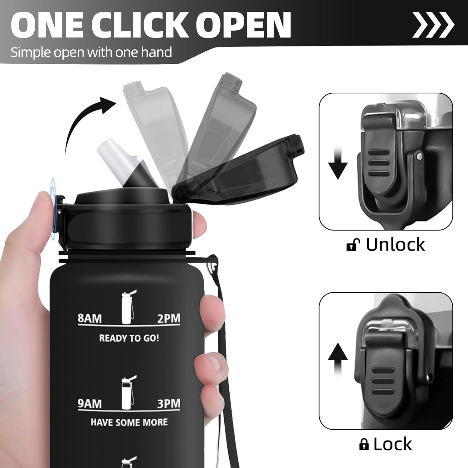 image:imageHoneyHolly Gourde 15L Bouteille Gourde Sport avec Paille Gourde Motivation avec Marqueur de Temps Bouteille deau tanche Bouteille deau pour Randonne Camping Fitness CyclismeNoir1l