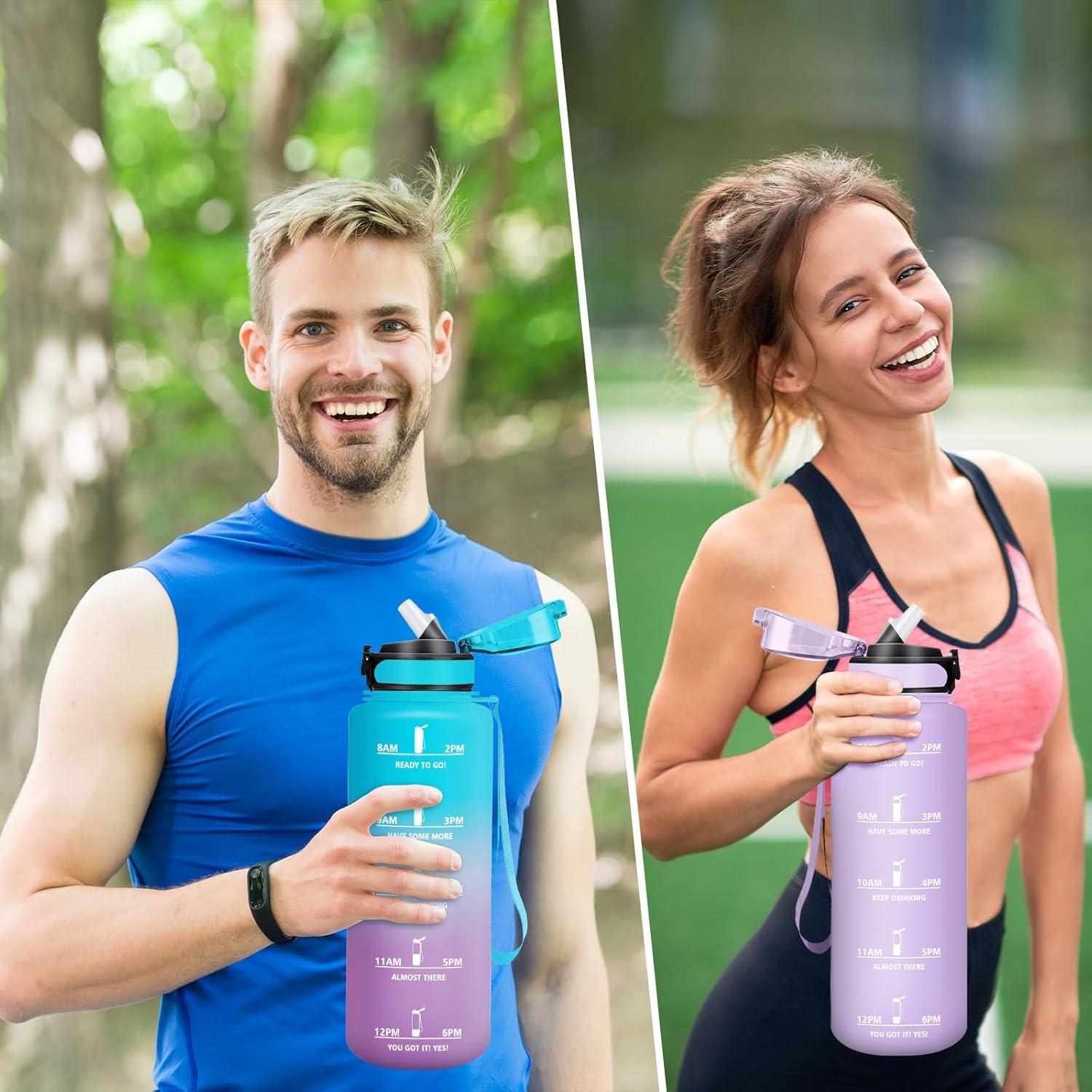 image:imageHoneyHolly Gourde 15L Bouteille Gourde Sport avec Paille Gourde Motivation avec Marqueur de Temps Bouteille deau tanche Bouteille deau pour Randonne Camping Fitness CyclismeBleu Violet1 5 L
