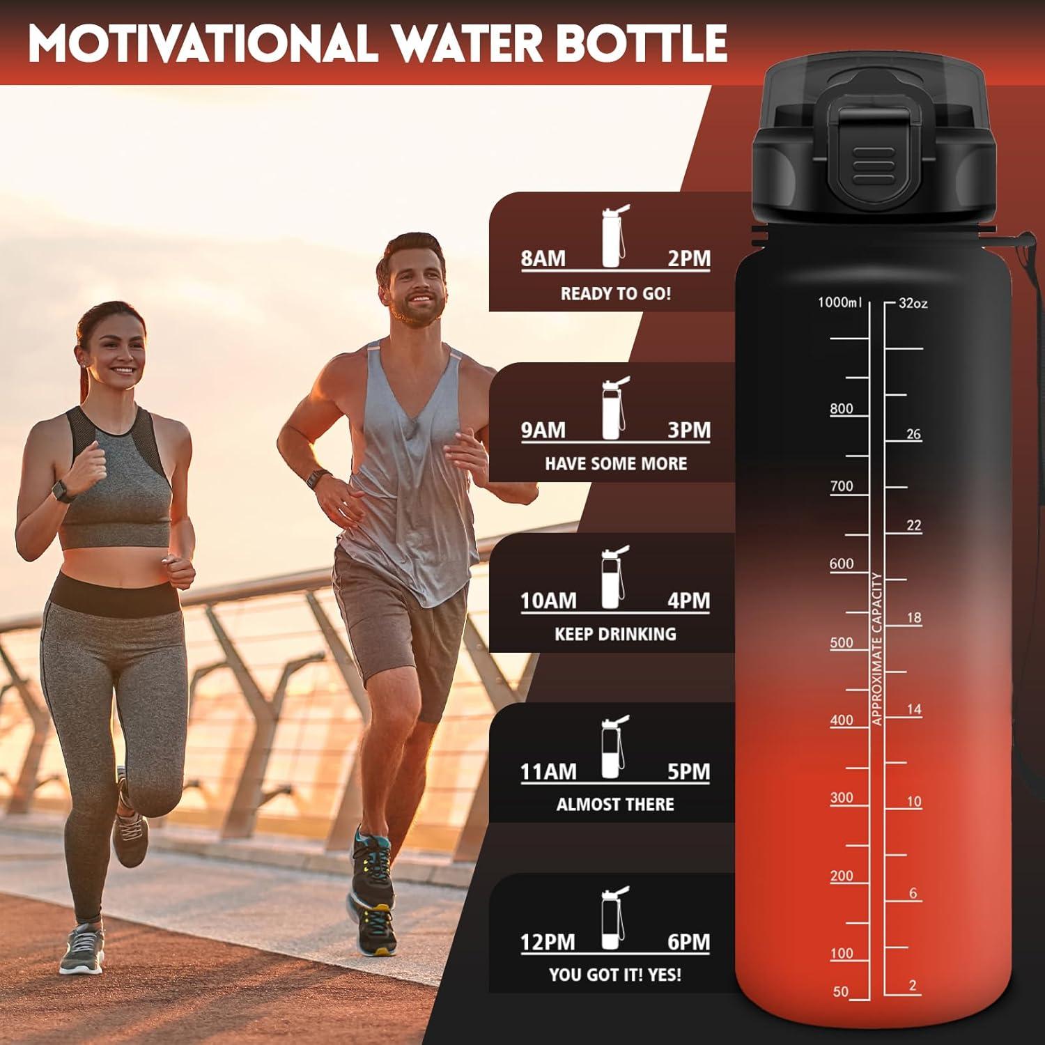 image:imageHoneyHolly Gourde 15L Bouteille Gourde Sport avec Paille Gourde Motivation avec Marqueur de Temps Bouteille deau tanche Bouteille deau pour Randonne Camping Fitness CyclismeNoirrouge1l