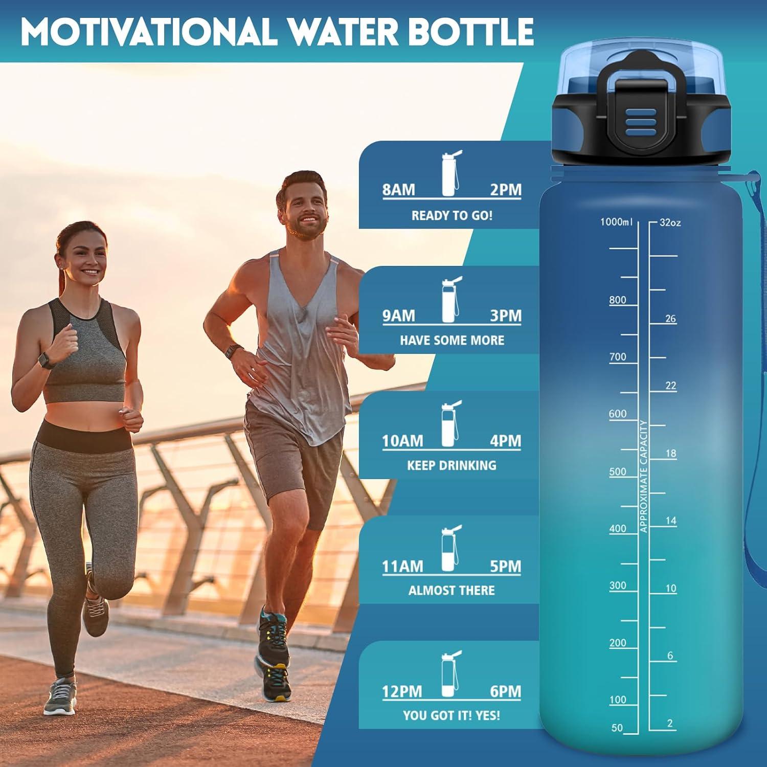 image:imageHoneyHolly Gourde 15L Bouteille Gourde Sport avec Paille Gourde Motivation avec Marqueur de Temps Bouteille deau tanche Bouteille deau pour Randonne Camping Fitness CyclismeBleuvert1l