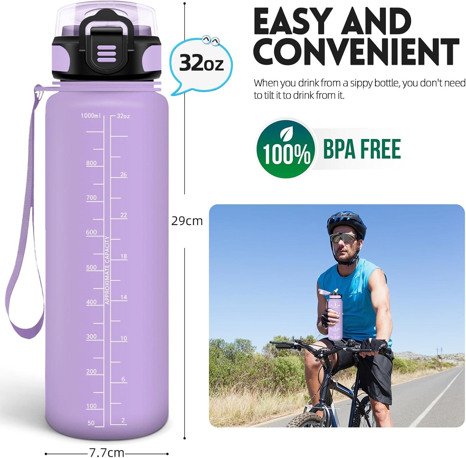 image:imageHoneyHolly Gourde 15L Bouteille Gourde Sport avec Paille Gourde Motivation avec Marqueur de Temps Bouteille deau tanche Bouteille deau pour Randonne Camping Fitness CyclismeViolet Clair1l