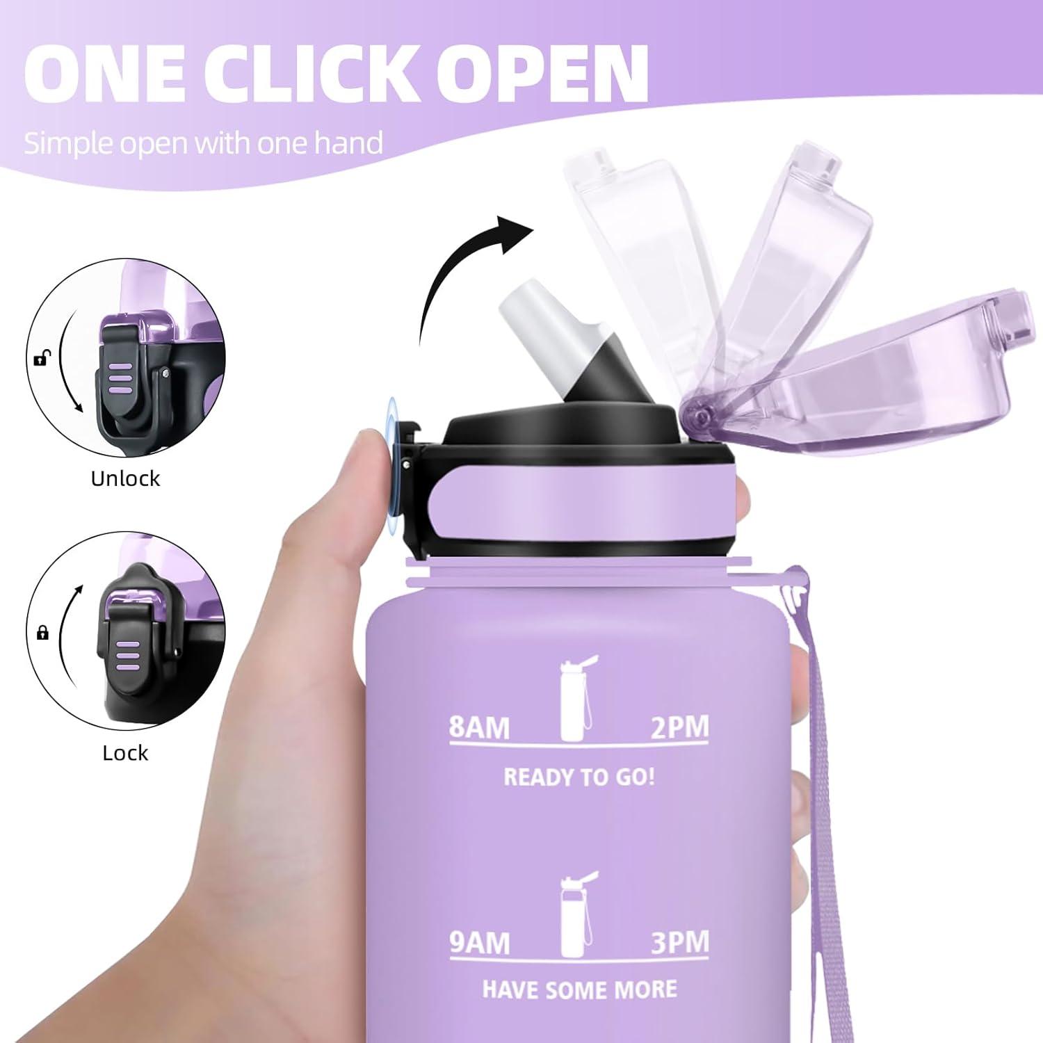 image:imageHoneyHolly Gourde 15L Bouteille Gourde Sport avec Paille Gourde Motivation avec Marqueur de Temps Bouteille deau tanche Bouteille deau pour Randonne Camping Fitness CyclismeViolet Clair1 5 L