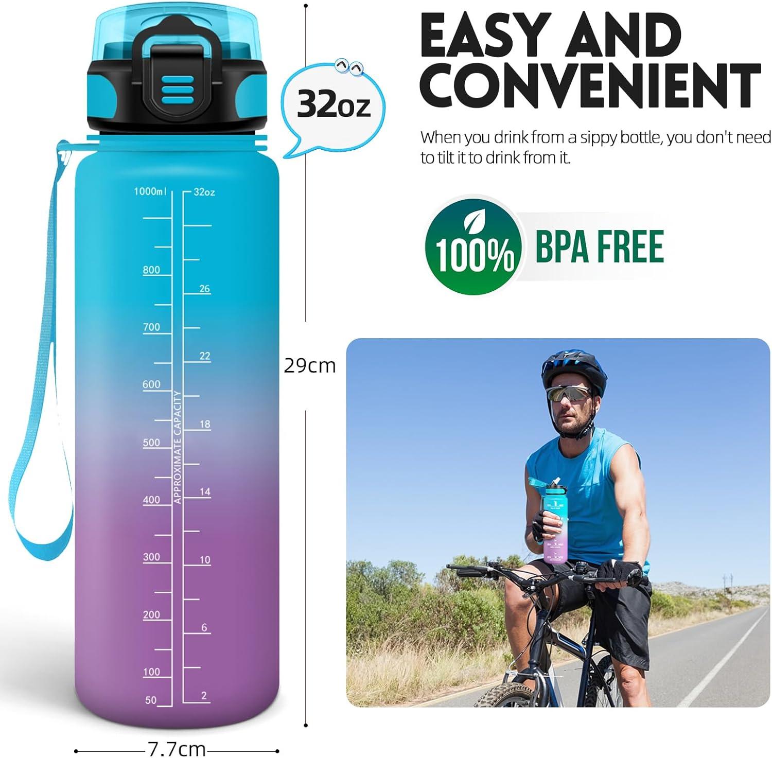 image:imageHoneyHolly Gourde 15L Bouteille Gourde Sport avec Paille Gourde Motivation avec Marqueur de Temps Bouteille deau tanche Bouteille deau pour Randonne Camping Fitness CyclismeBleuviolet1l
