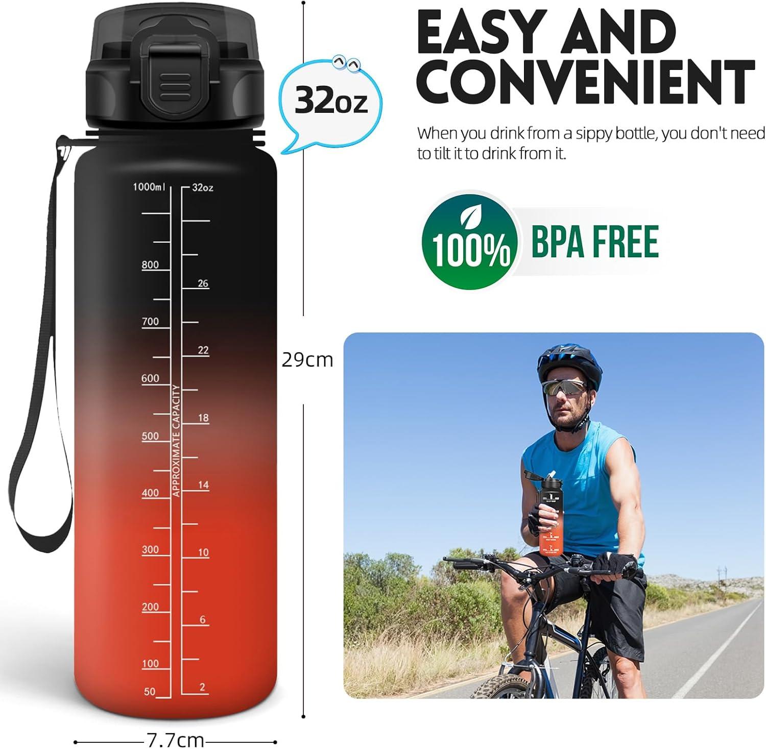 image:imageHoneyHolly Gourde 15L Bouteille Gourde Sport avec Paille Gourde Motivation avec Marqueur de Temps Bouteille deau tanche Bouteille deau pour Randonne Camping Fitness CyclismeNoirrouge1l