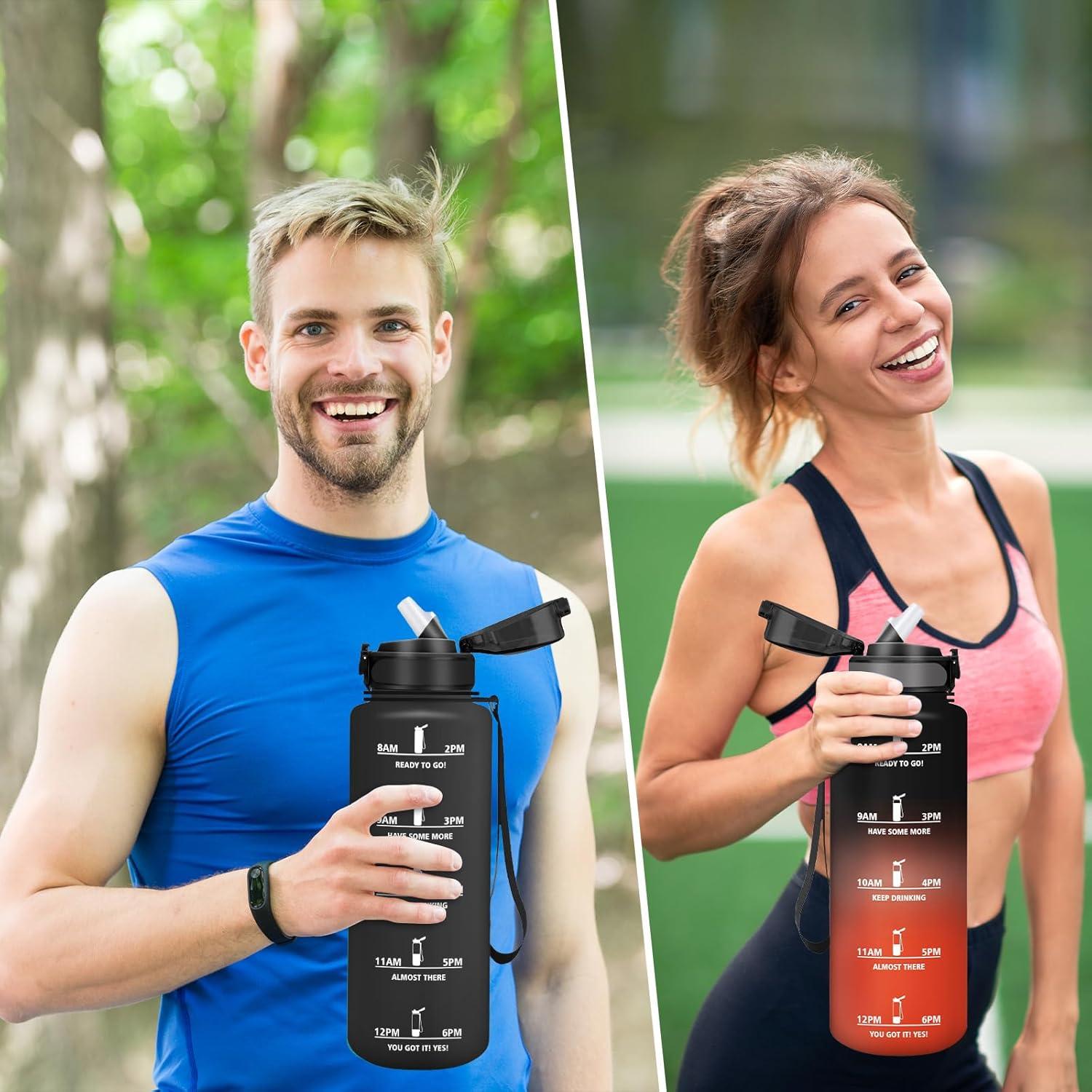 image:imageHoneyHolly Gourde 15L Bouteille Gourde Sport avec Paille Gourde Motivation avec Marqueur de Temps Bouteille deau tanche Bouteille deau pour Randonne Camping Fitness CyclismeNoir1 5 L