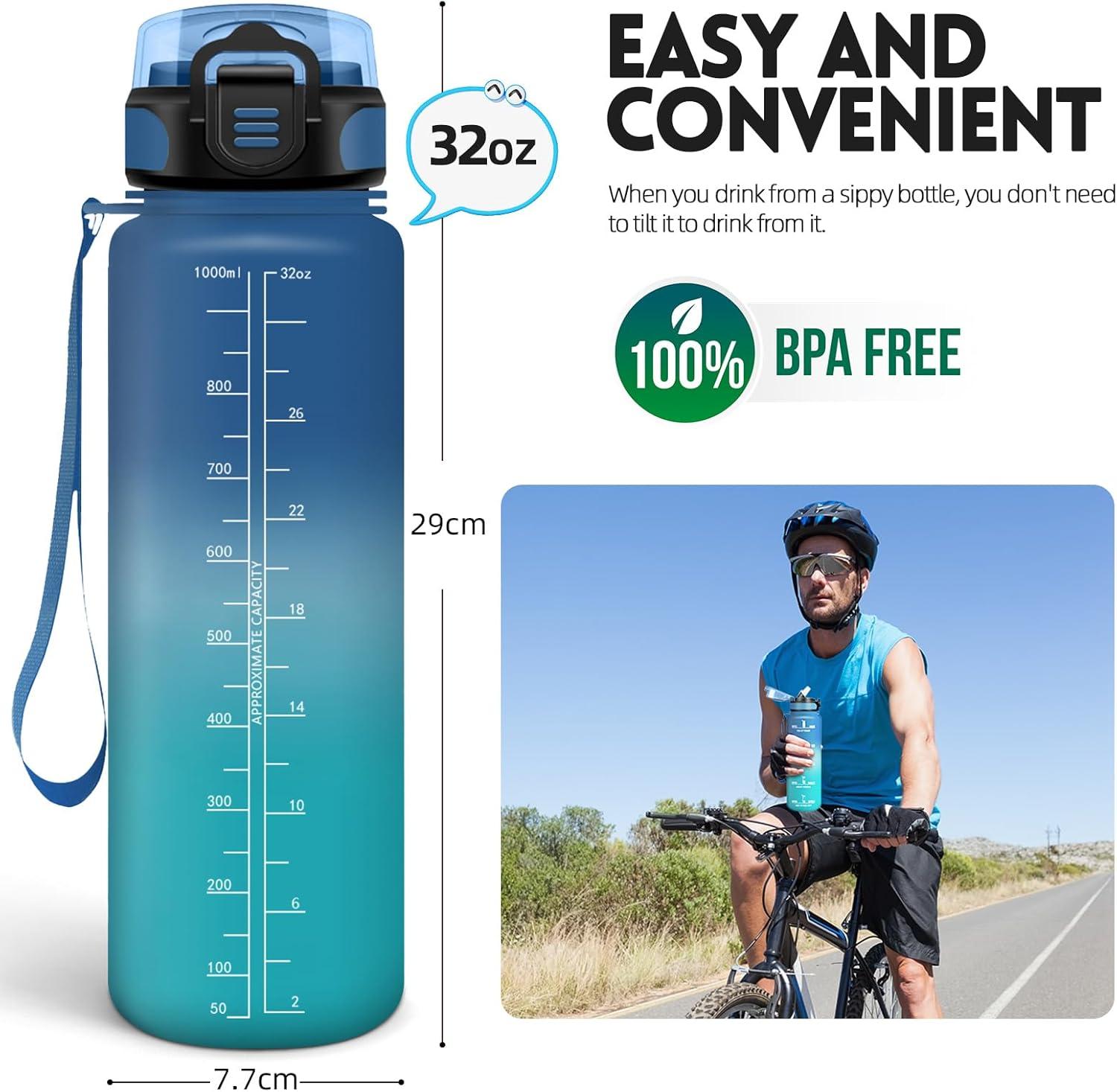 image:imageHoneyHolly Gourde 15L Bouteille Gourde Sport avec Paille Gourde Motivation avec Marqueur de Temps Bouteille deau tanche Bouteille deau pour Randonne Camping Fitness CyclismeBleuvert1l