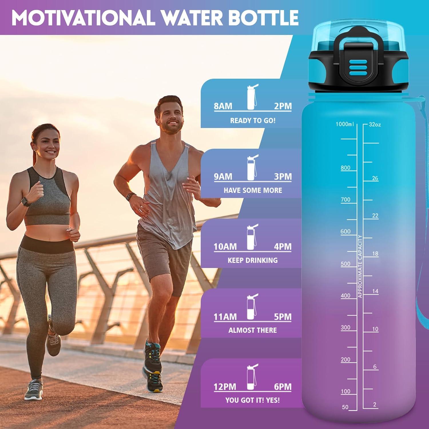 image:imageHoneyHolly Gourde 15L Bouteille Gourde Sport avec Paille Gourde Motivation avec Marqueur de Temps Bouteille deau tanche Bouteille deau pour Randonne Camping Fitness CyclismeBleuviolet1l