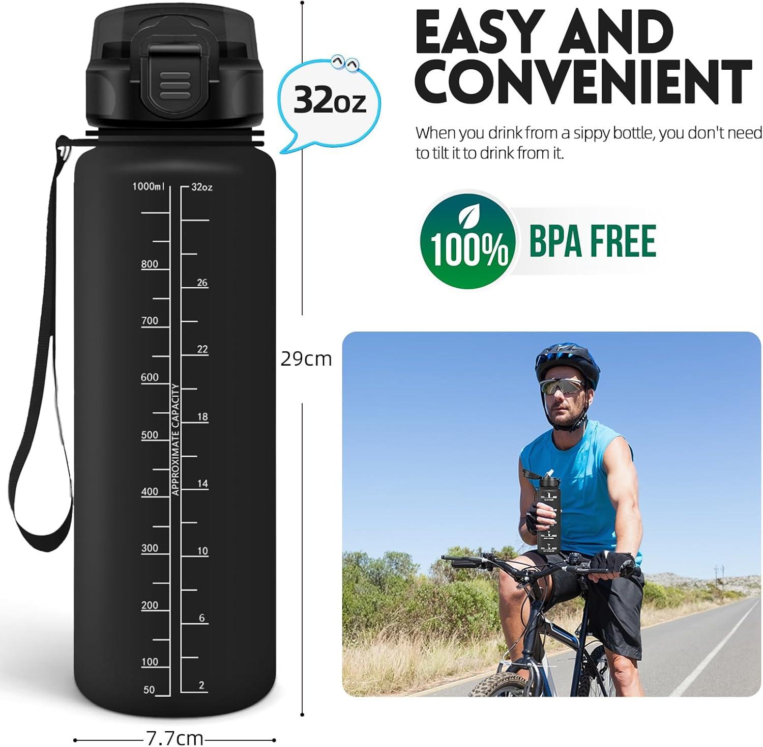 image:imageHoneyHolly Gourde 15L Bouteille Gourde Sport avec Paille Gourde Motivation avec Marqueur de Temps Bouteille deau tanche Bouteille deau pour Randonne Camping Fitness CyclismeNoir1l