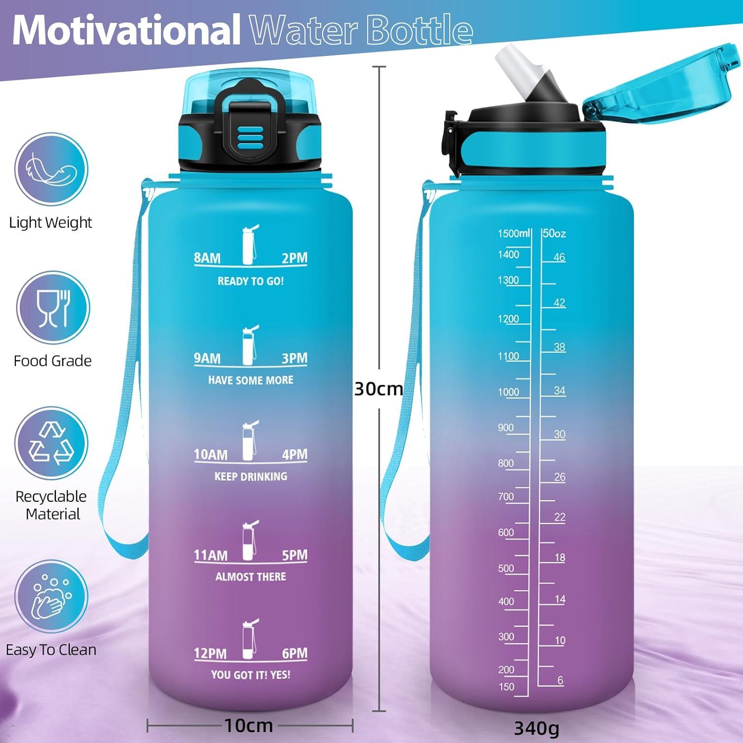 image:imageHoneyHolly Gourde 15L Bouteille Gourde Sport avec Paille Gourde Motivation avec Marqueur de Temps Bouteille deau tanche Bouteille deau pour Randonne Camping Fitness CyclismeBleu Violet1 5 L