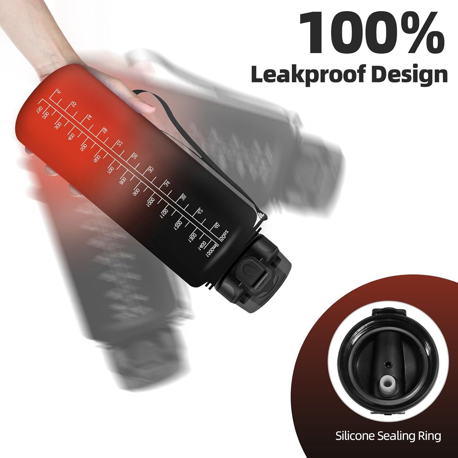 image:imageHoneyHolly Gourde 15L Bouteille Gourde Sport avec Paille Gourde Motivation avec Marqueur de Temps Bouteille deau tanche Bouteille deau pour Randonne Camping Fitness CyclismeNoir Rouge 15l