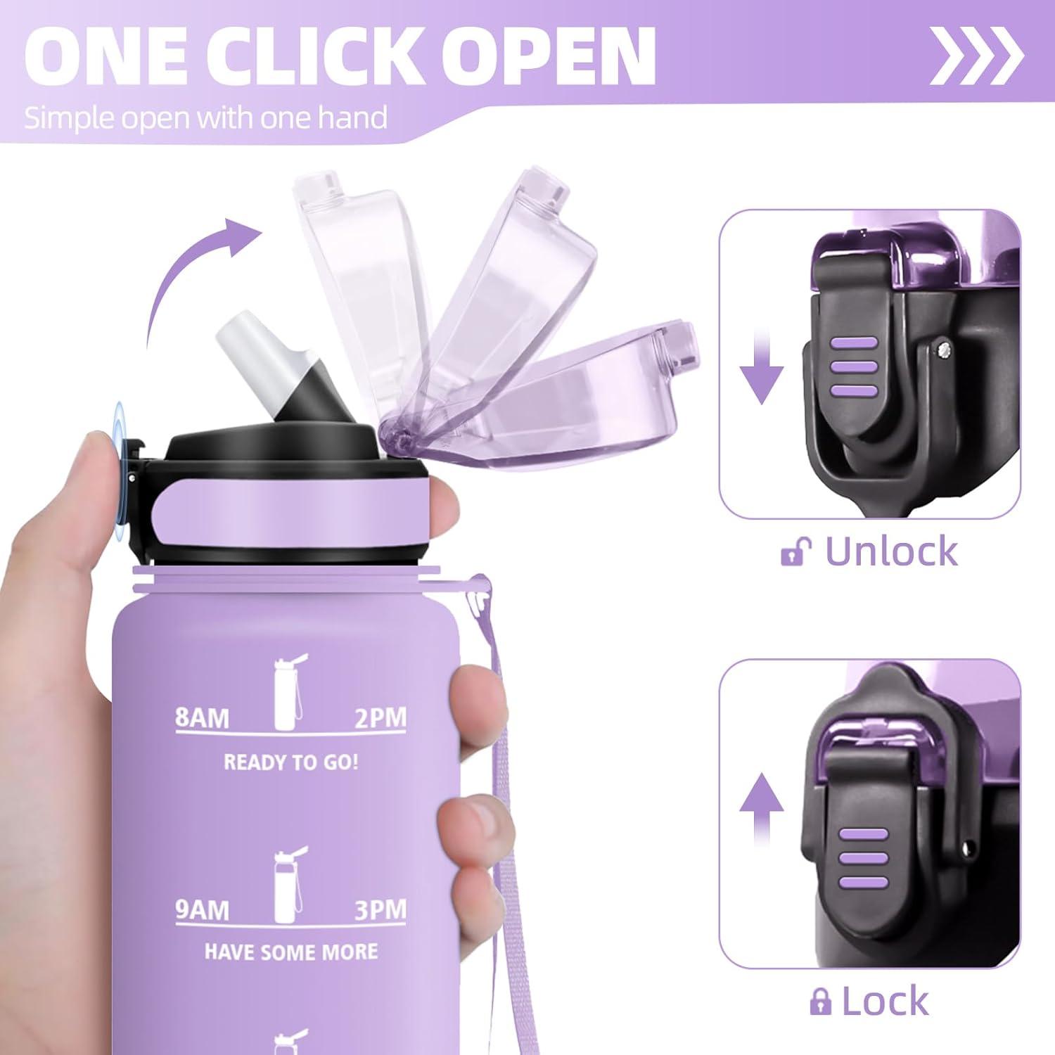 image:imageHoneyHolly Gourde 15L Bouteille Gourde Sport avec Paille Gourde Motivation avec Marqueur de Temps Bouteille deau tanche Bouteille deau pour Randonne Camping Fitness CyclismeViolet Clair1l