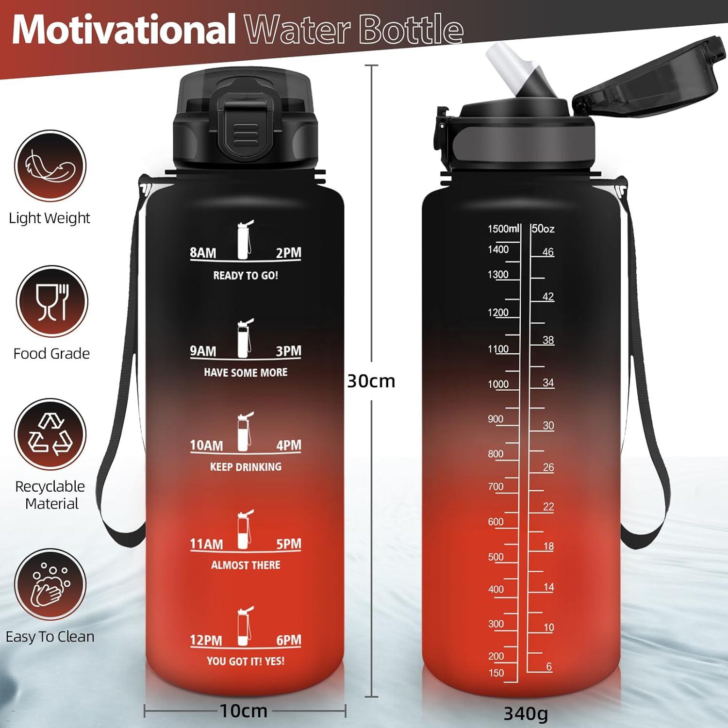 image:imageHoneyHolly Gourde 15L Bouteille Gourde Sport avec Paille Gourde Motivation avec Marqueur de Temps Bouteille deau tanche Bouteille deau pour Randonne Camping Fitness CyclismeNoir Rouge1 5 L