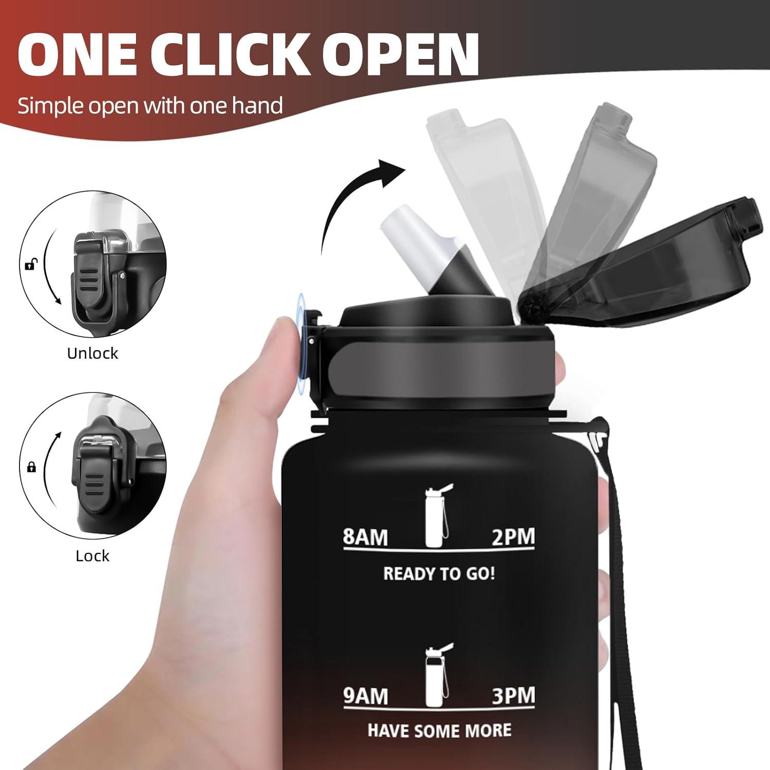image:imageHoneyHolly Gourde 15L Bouteille Gourde Sport avec Paille Gourde Motivation avec Marqueur de Temps Bouteille deau tanche Bouteille deau pour Randonne Camping Fitness CyclismeNoir Rouge1 5 L