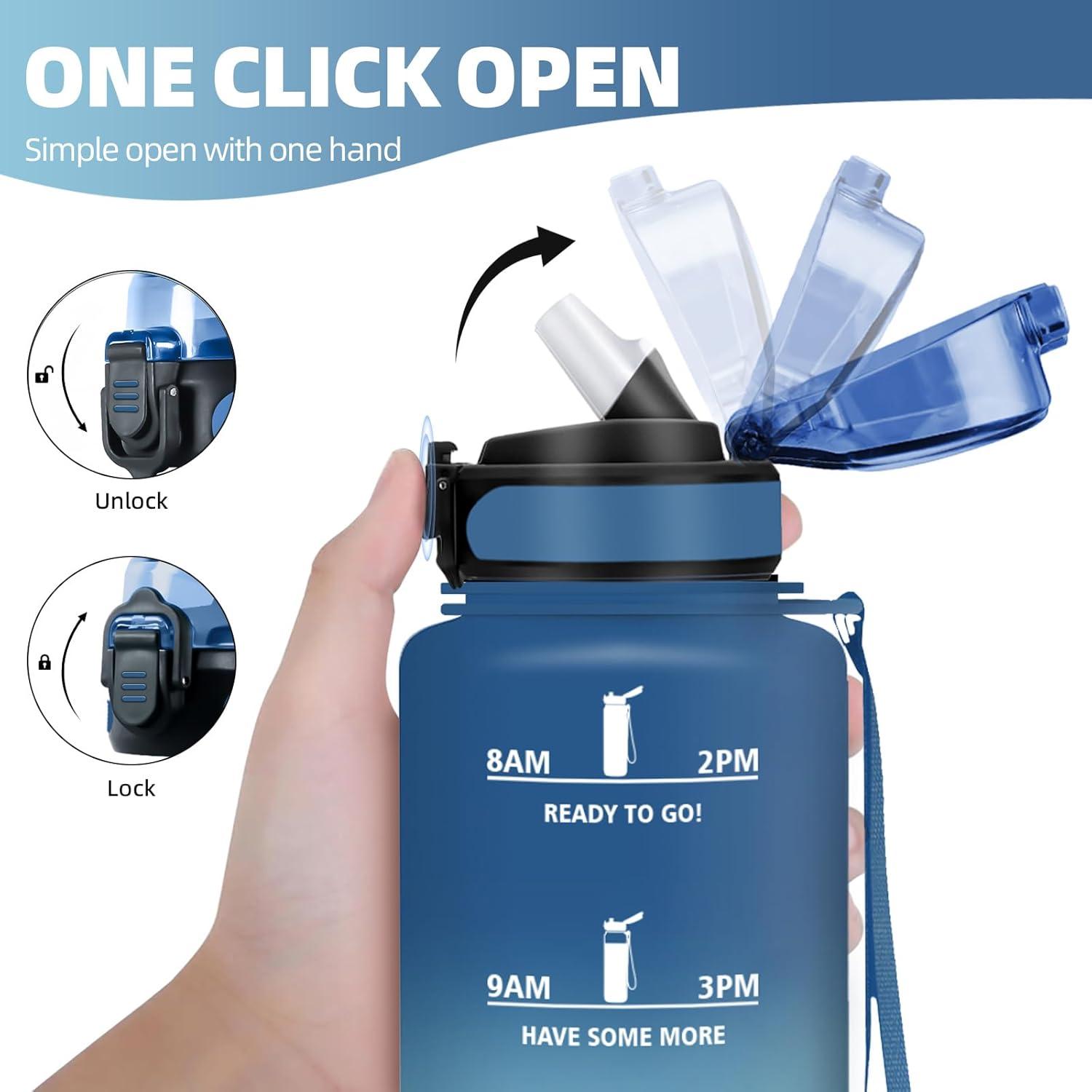 image:imageHoneyHolly Gourde 15L Bouteille Gourde Sport avec Paille Gourde Motivation avec Marqueur de Temps Bouteille deau tanche Bouteille deau pour Randonne Camping Fitness CyclismeBleu Vert1 5 L