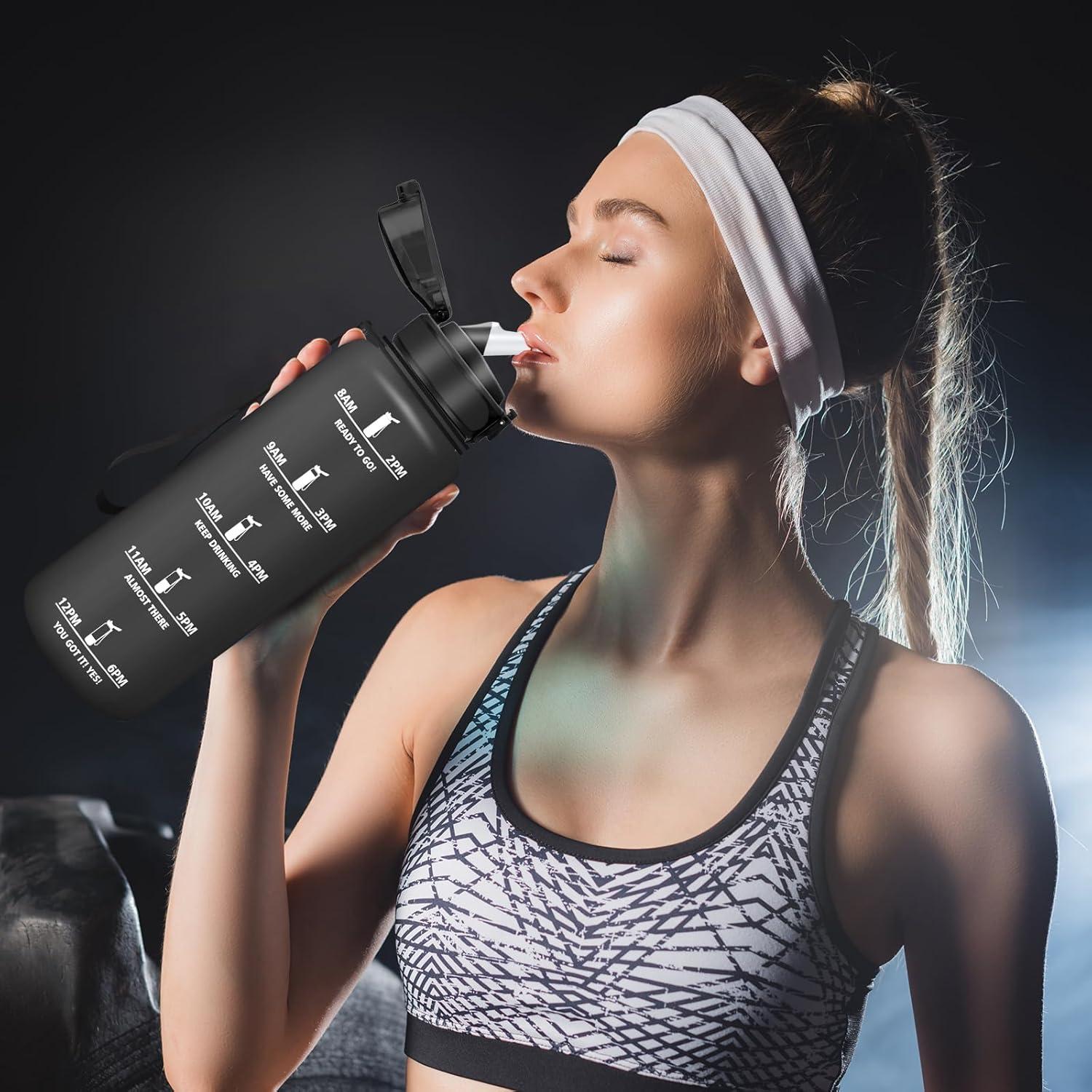 image:imageHoneyHolly Gourde 15L Bouteille Gourde Sport avec Paille Gourde Motivation avec Marqueur de Temps Bouteille deau tanche Bouteille deau pour Randonne Camping Fitness CyclismeNoir1 5 L