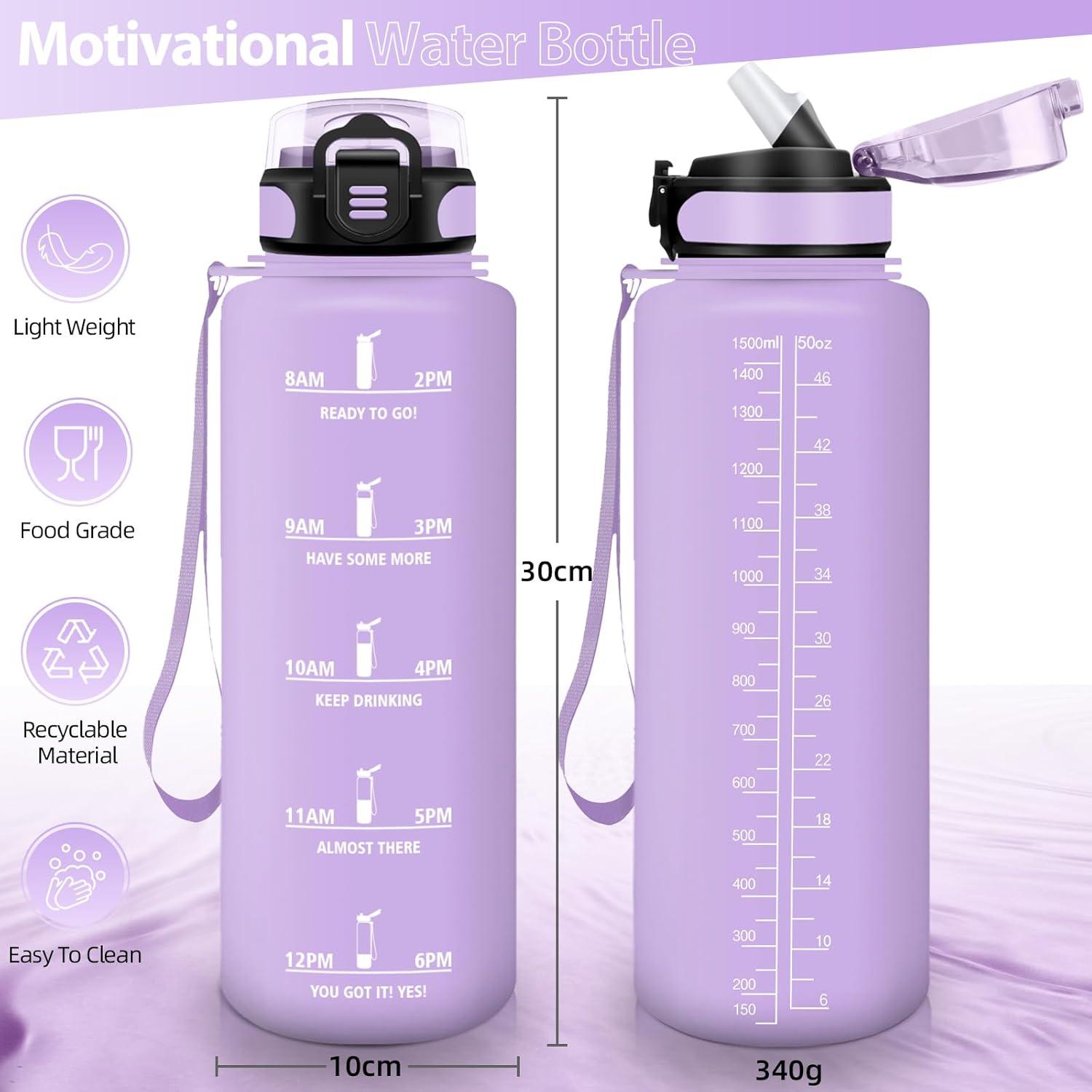 image:imageHoneyHolly Gourde 15L Bouteille Gourde Sport avec Paille Gourde Motivation avec Marqueur de Temps Bouteille deau tanche Bouteille deau pour Randonne Camping Fitness CyclismeViolet Clair1 5 L