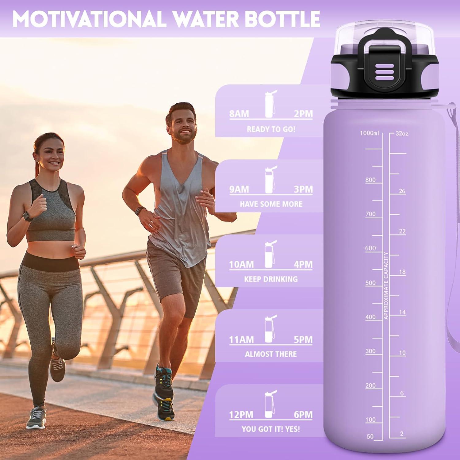 image:imageHoneyHolly Gourde 15L Bouteille Gourde Sport avec Paille Gourde Motivation avec Marqueur de Temps Bouteille deau tanche Bouteille deau pour Randonne Camping Fitness CyclismeViolet Clair1l