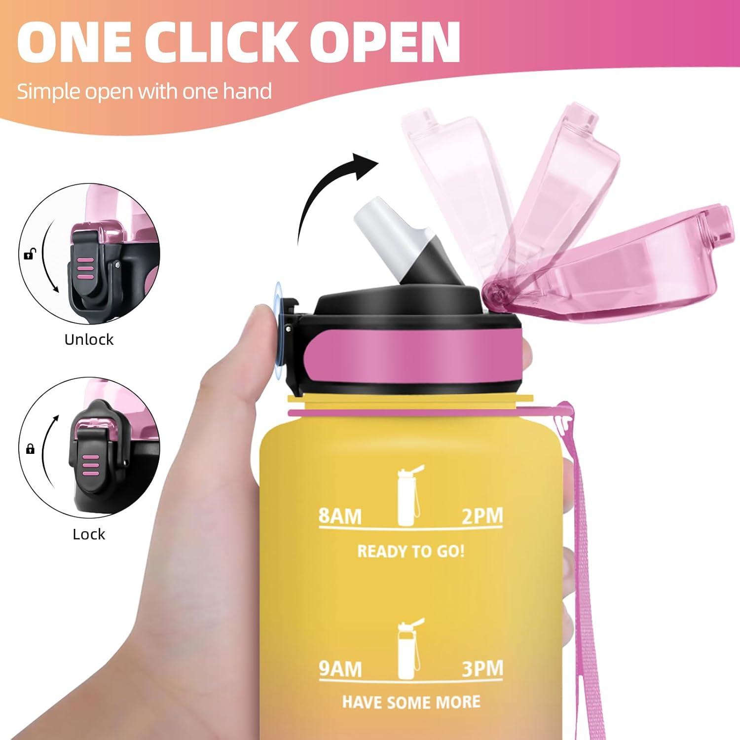 image:imageHoneyHolly Gourde 15L Bouteille Gourde Sport avec Paille Gourde Motivation avec Marqueur de Temps Bouteille deau tanche Bouteille deau pour Randonne Camping Fitness CyclismeJaune Rose1 5 L