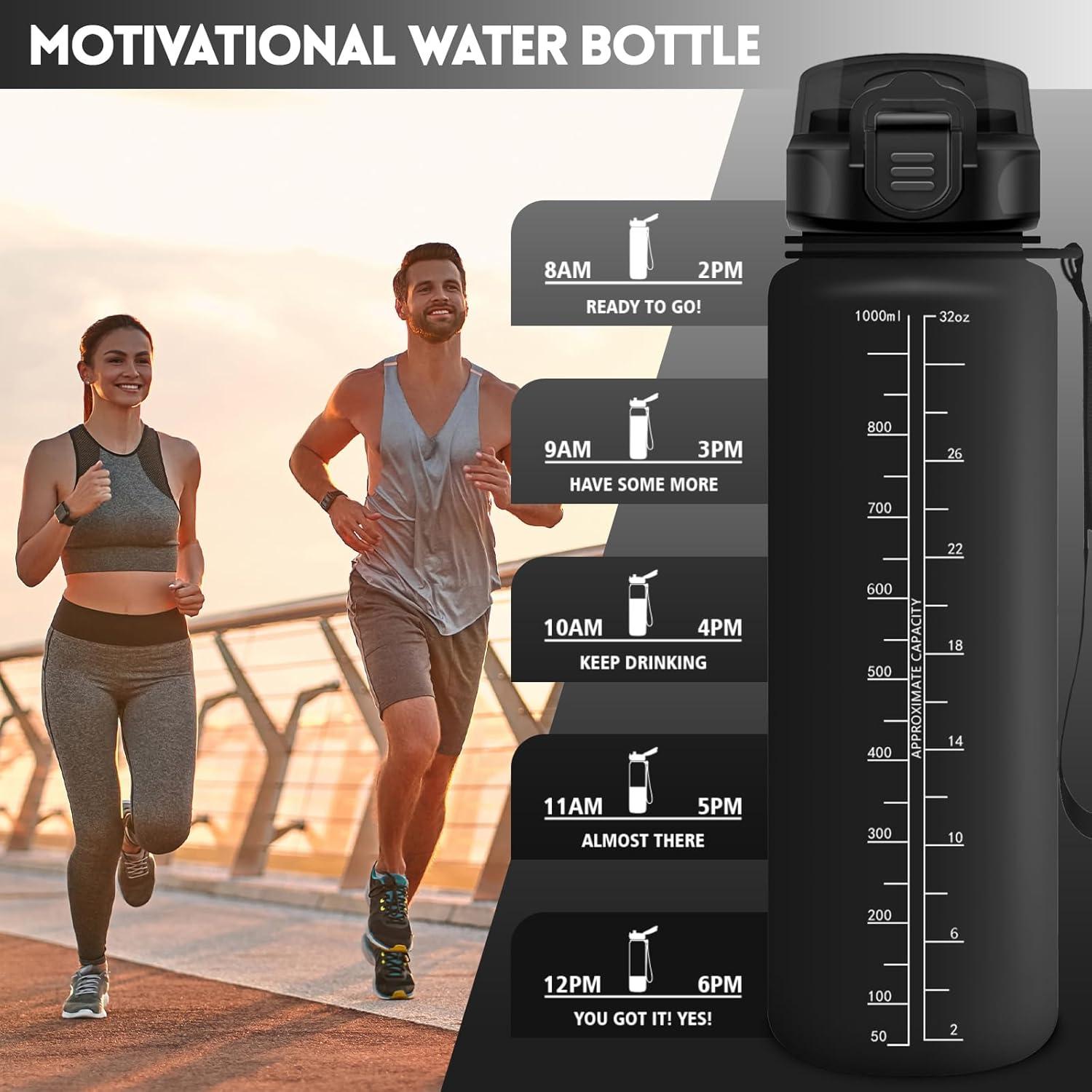 image:imageHoneyHolly Gourde 15L Bouteille Gourde Sport avec Paille Gourde Motivation avec Marqueur de Temps Bouteille deau tanche Bouteille deau pour Randonne Camping Fitness CyclismeNoir1l