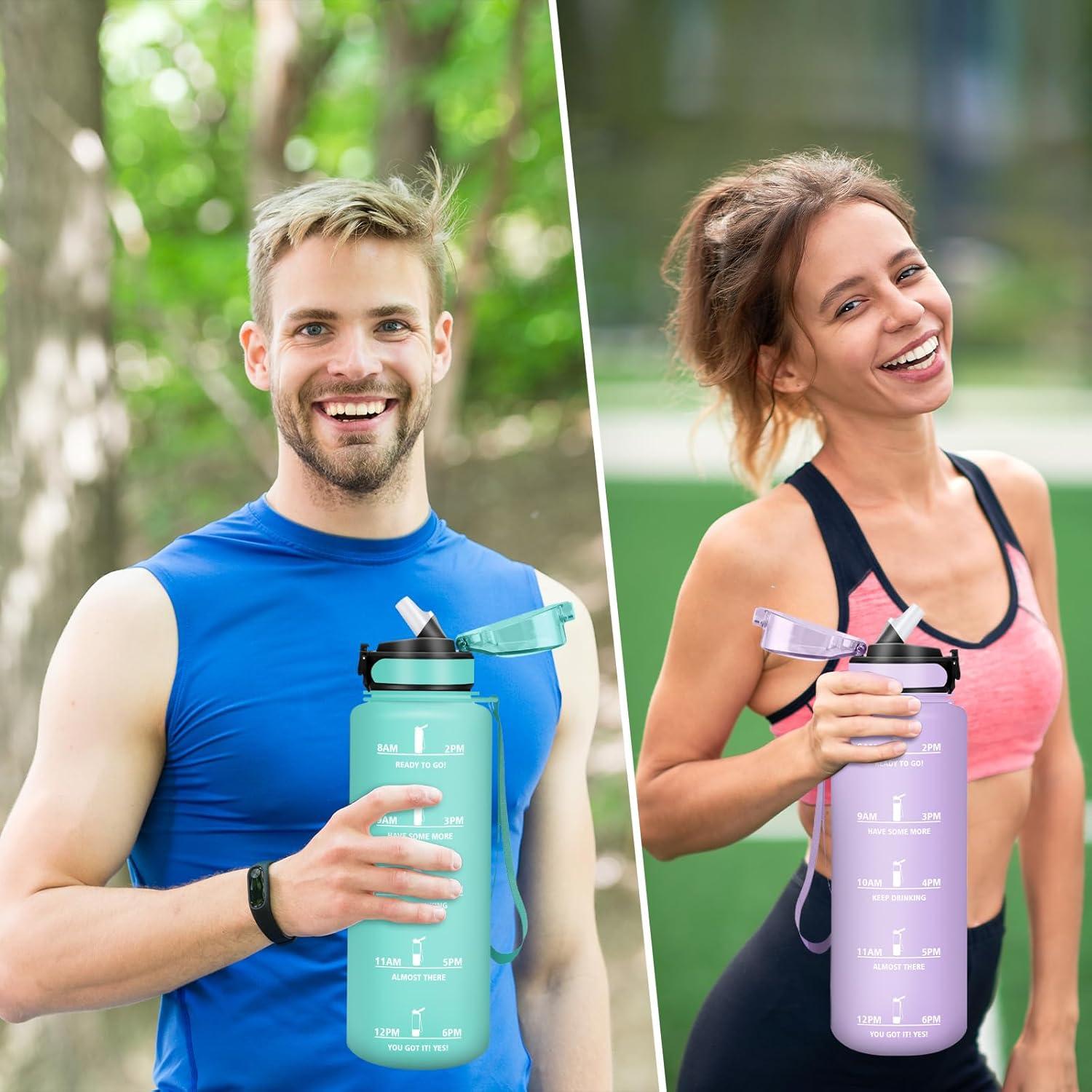image:imageHoneyHolly Gourde 15L Bouteille Gourde Sport avec Paille Gourde Motivation avec Marqueur de Temps Bouteille deau tanche Bouteille deau pour Randonne Camping Fitness CyclismeViolet Clair1 5 L