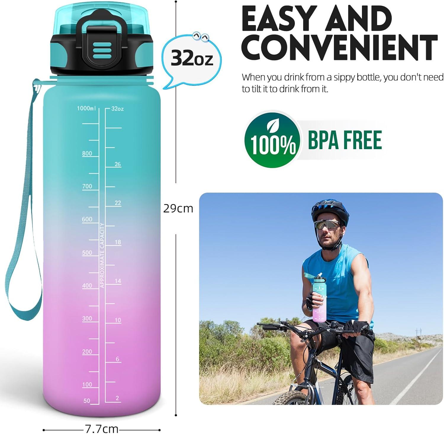 image:imageHoneyHolly Gourde 15L Bouteille Gourde Sport avec Paille Gourde Motivation avec Marqueur de Temps Bouteille deau tanche Bouteille deau pour Randonne Camping Fitness CyclismeVertrose1l