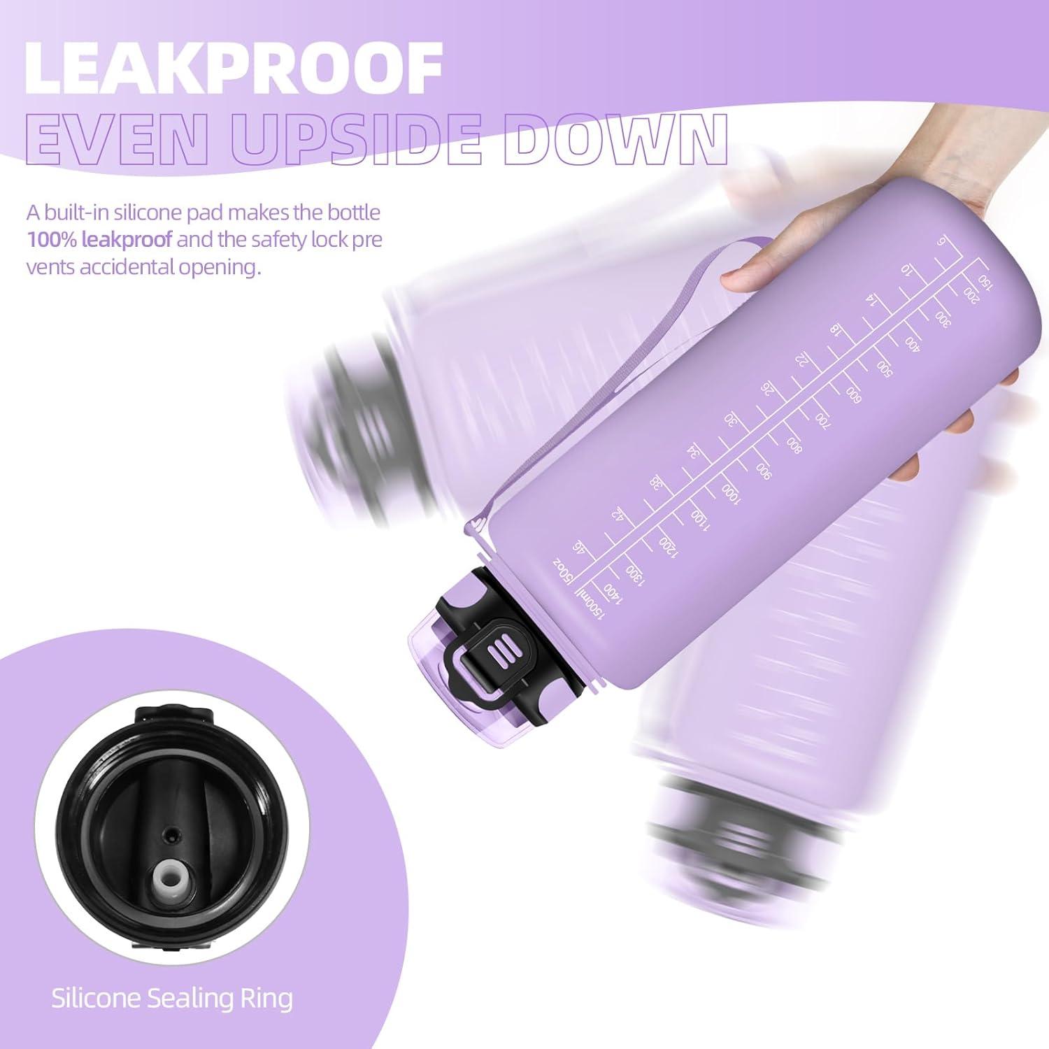 image:imageHoneyHolly Gourde 15L Bouteille Gourde Sport avec Paille Gourde Motivation avec Marqueur de Temps Bouteille deau tanche Bouteille deau pour Randonne Camping Fitness CyclismeViolet Clair1 5 L