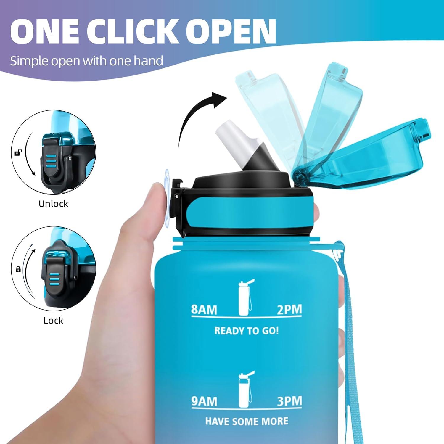 image:imageHoneyHolly Gourde 15L Bouteille Gourde Sport avec Paille Gourde Motivation avec Marqueur de Temps Bouteille deau tanche Bouteille deau pour Randonne Camping Fitness CyclismeBleu Violet1 5 L