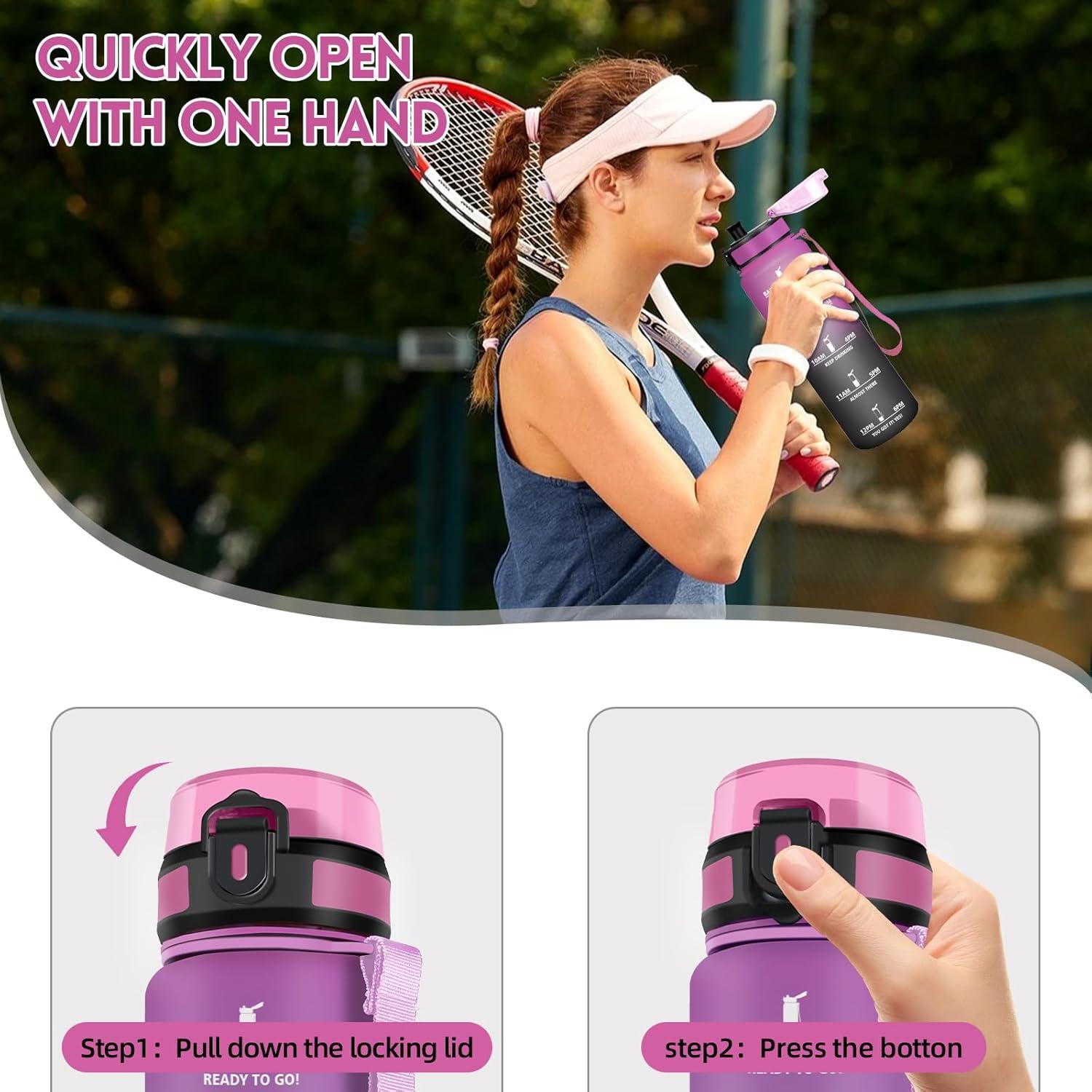 image:imageMotswedi Gourde Sport 1500ml Anti Fuite Gourde 15l Rutilisable Bouteille deau sans BPA Bouteille Reutilisable pour Adulte Randonne lcole Fitness Yoga Violet Clair ampamp Rose ClairViolet Rouge Noir