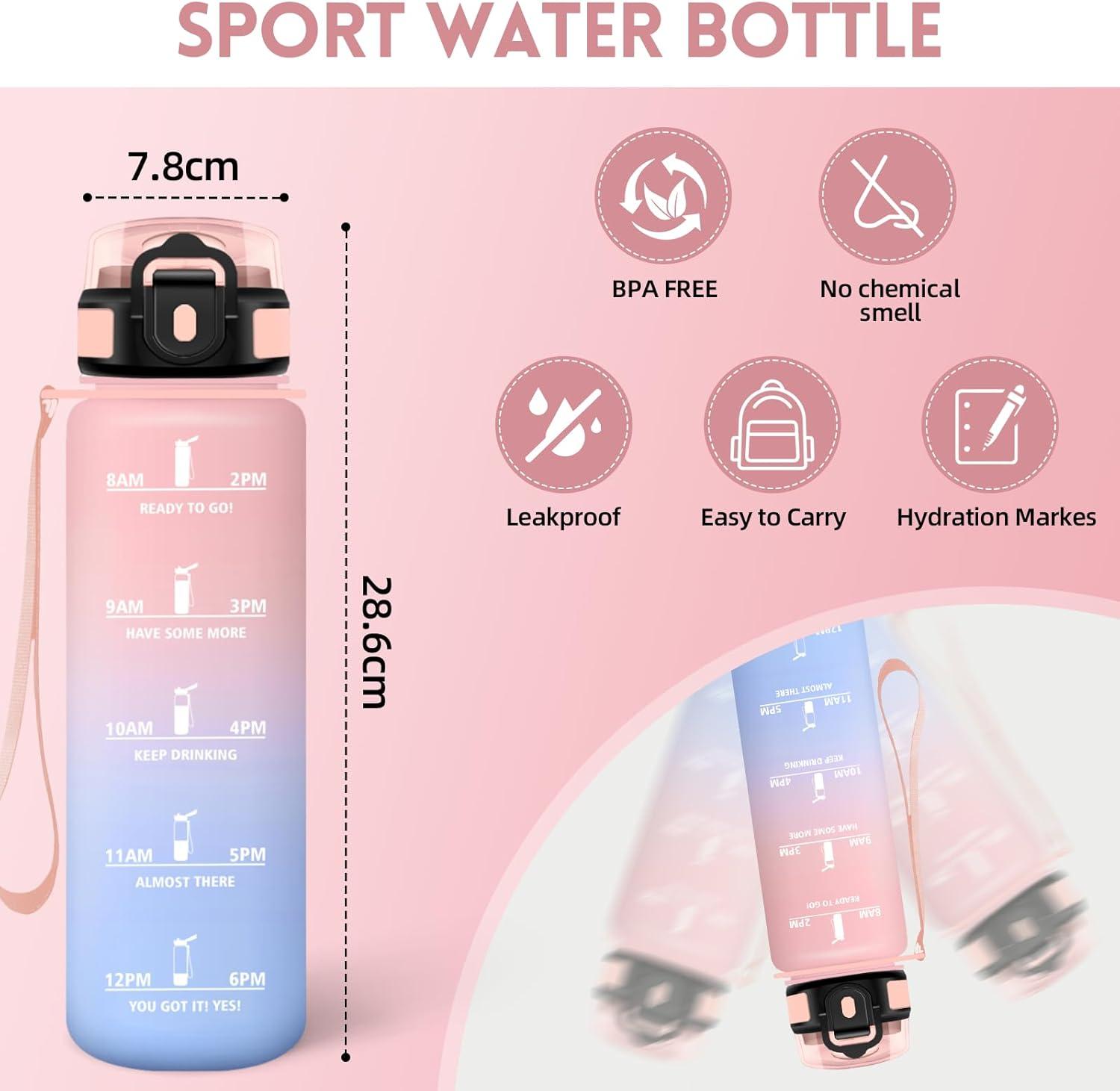 image:imageMotswedi Gourde Sport 1500ml Anti Fuite Gourde 15l Rutilisable Bouteille deau sans BPA Bouteille Reutilisable pour Adulte Randonne lcole Fitness Yoga Violet Clair ampamp Rose ClairRose Bleu Ciel