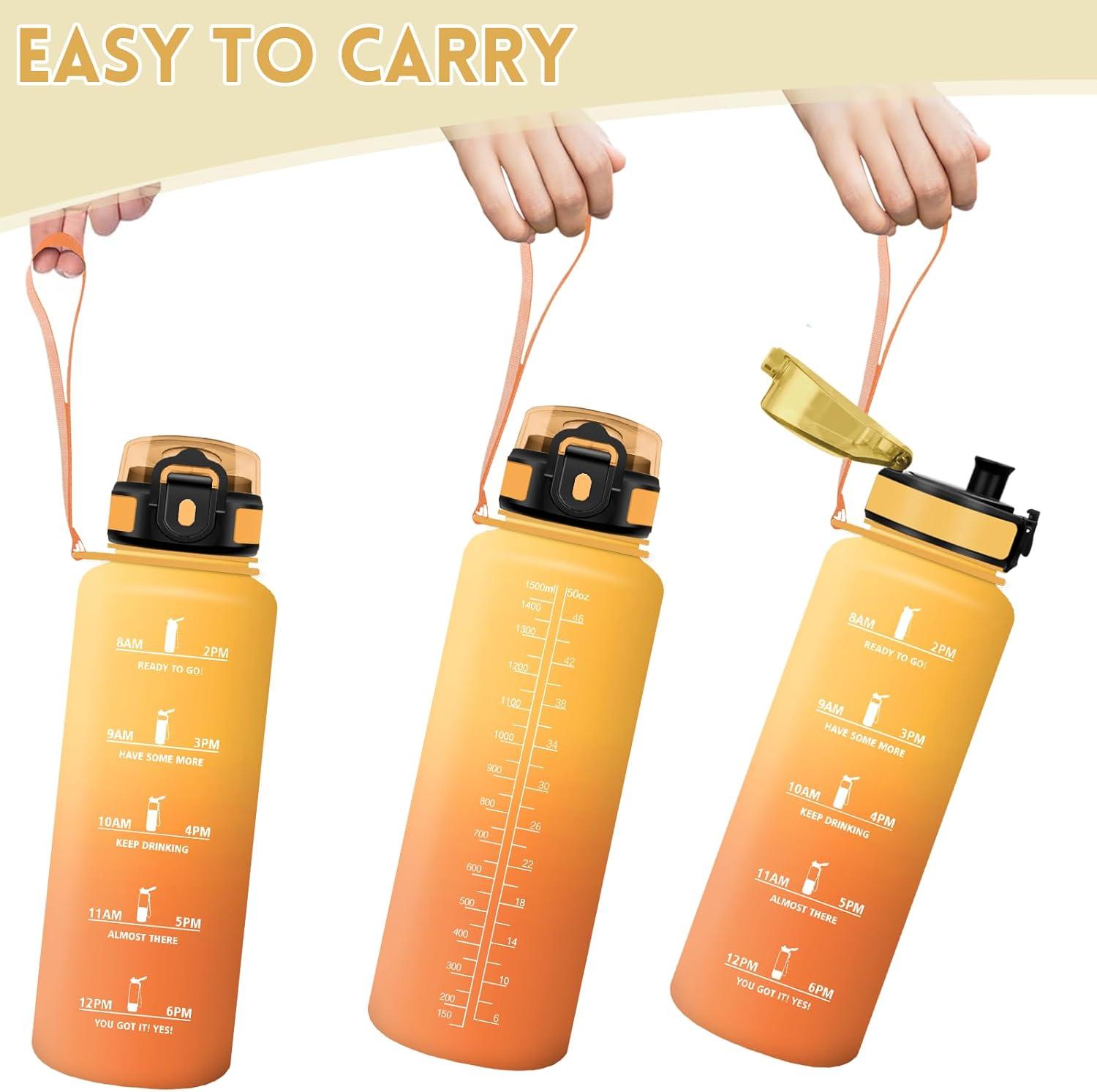 image:imageMotswedi Gourde Sport 1500ml Anti Fuite Gourde 15l Rutilisable Bouteille deau sans BPA Bouteille Reutilisable pour Adulte Randonne lcole Fitness Yoga Violet Clair ampamp Rose ClairJaune Orange