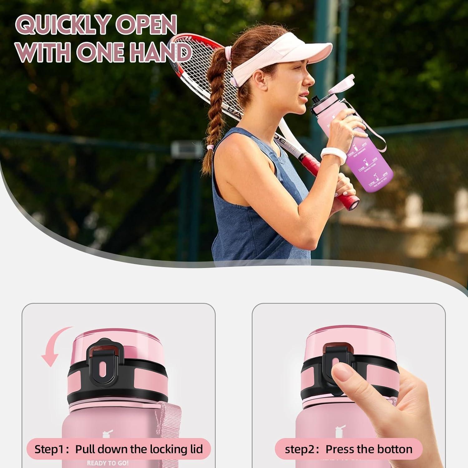 image:imageMotswedi Gourde Sport 1500ml Anti Fuite Gourde 15l Rutilisable Bouteille deau sans BPA Bouteille Reutilisable pour Adulte Randonne lcole Fitness Yoga Violet Clair ampamp Rose ClairRose Clair Rose Rouge