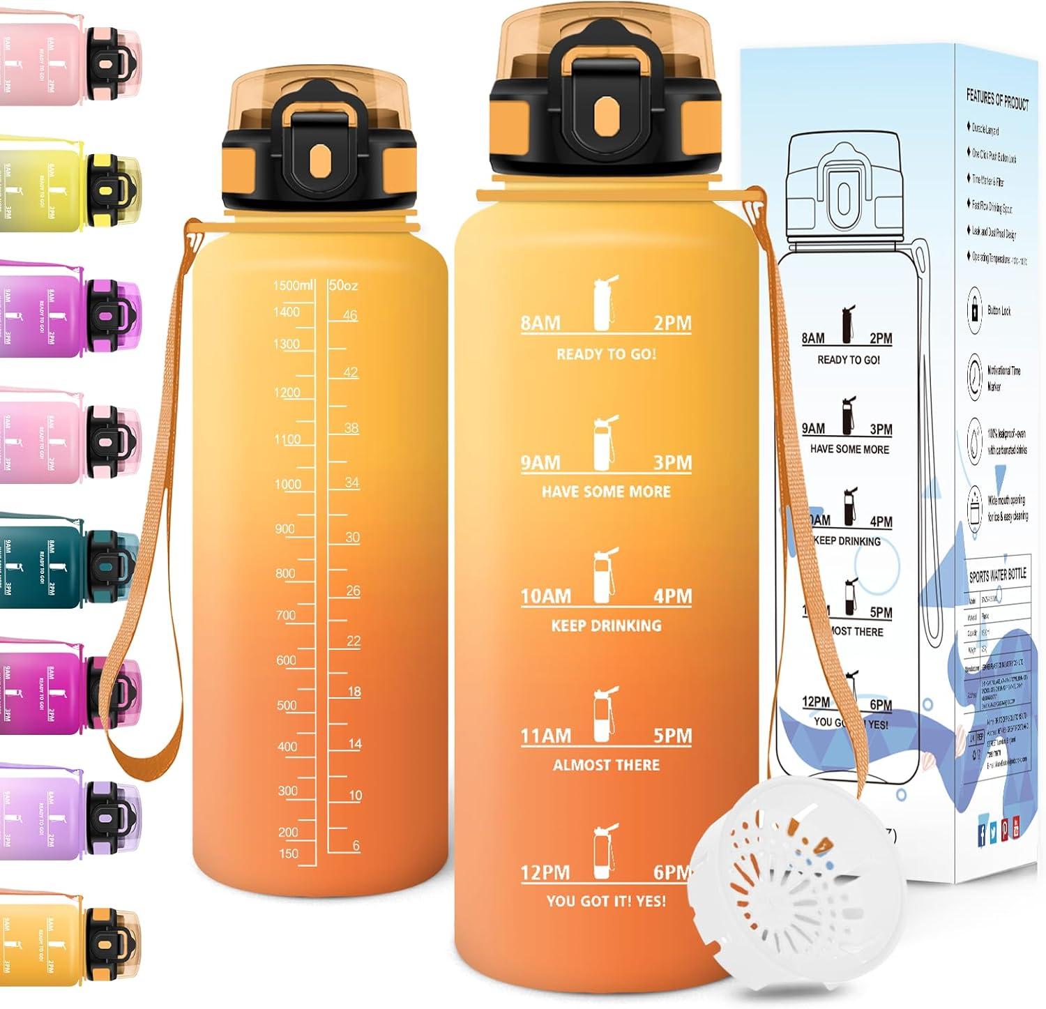 image:imageMotswedi Gourde Sport 1500ml Anti Fuite Gourde 15l Rutilisable Bouteille deau sans BPA Bouteille Reutilisable pour Adulte Randonne lcole Fitness Yoga Violet Clair ampamp Rose ClairJaune Orange