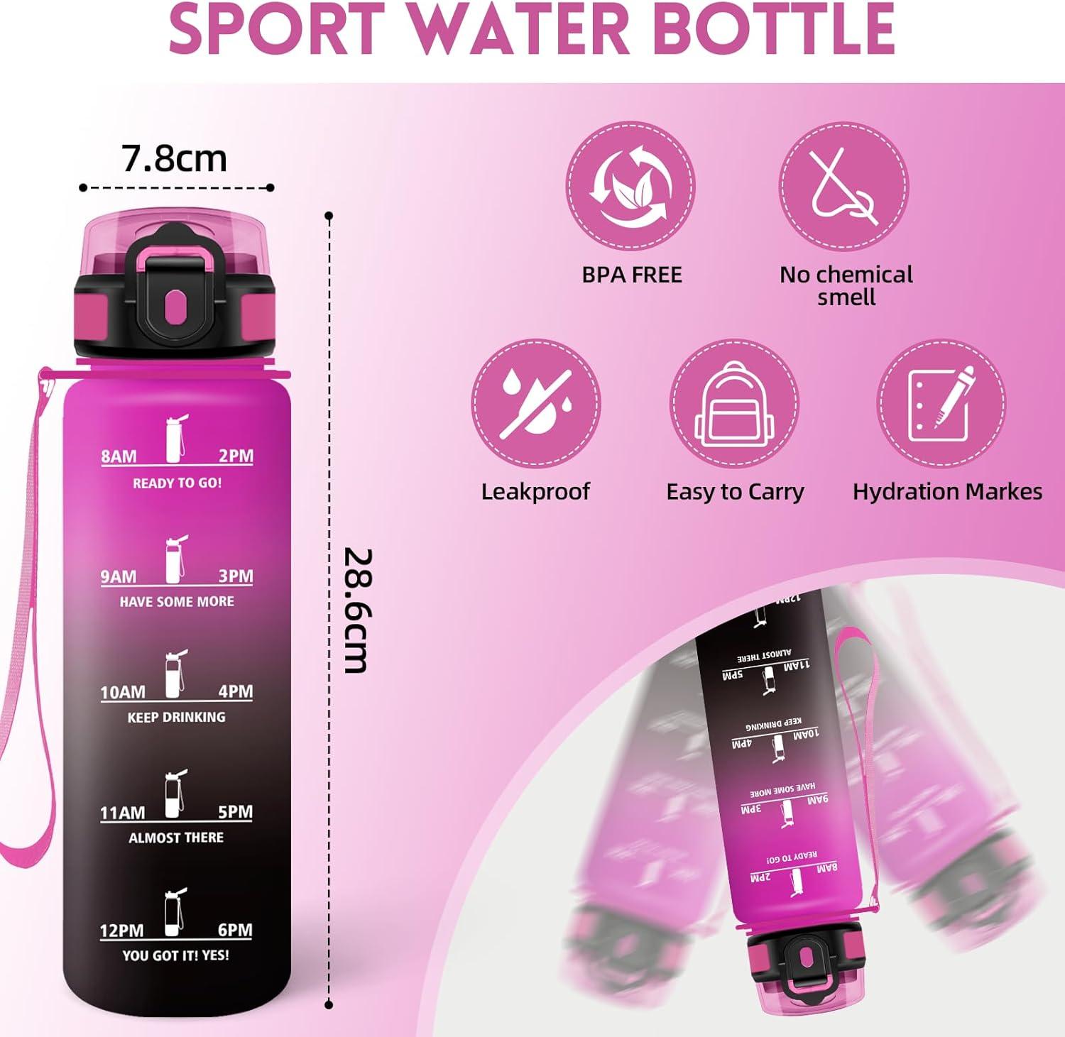 image:imageMotswedi Gourde Sport 1500ml Anti Fuite Gourde 15l Rutilisable Bouteille deau sans BPA Bouteille Reutilisable pour Adulte Randonne lcole Fitness Yoga Violet Clair ampamp Rose ClairViolet Rouge Noir
