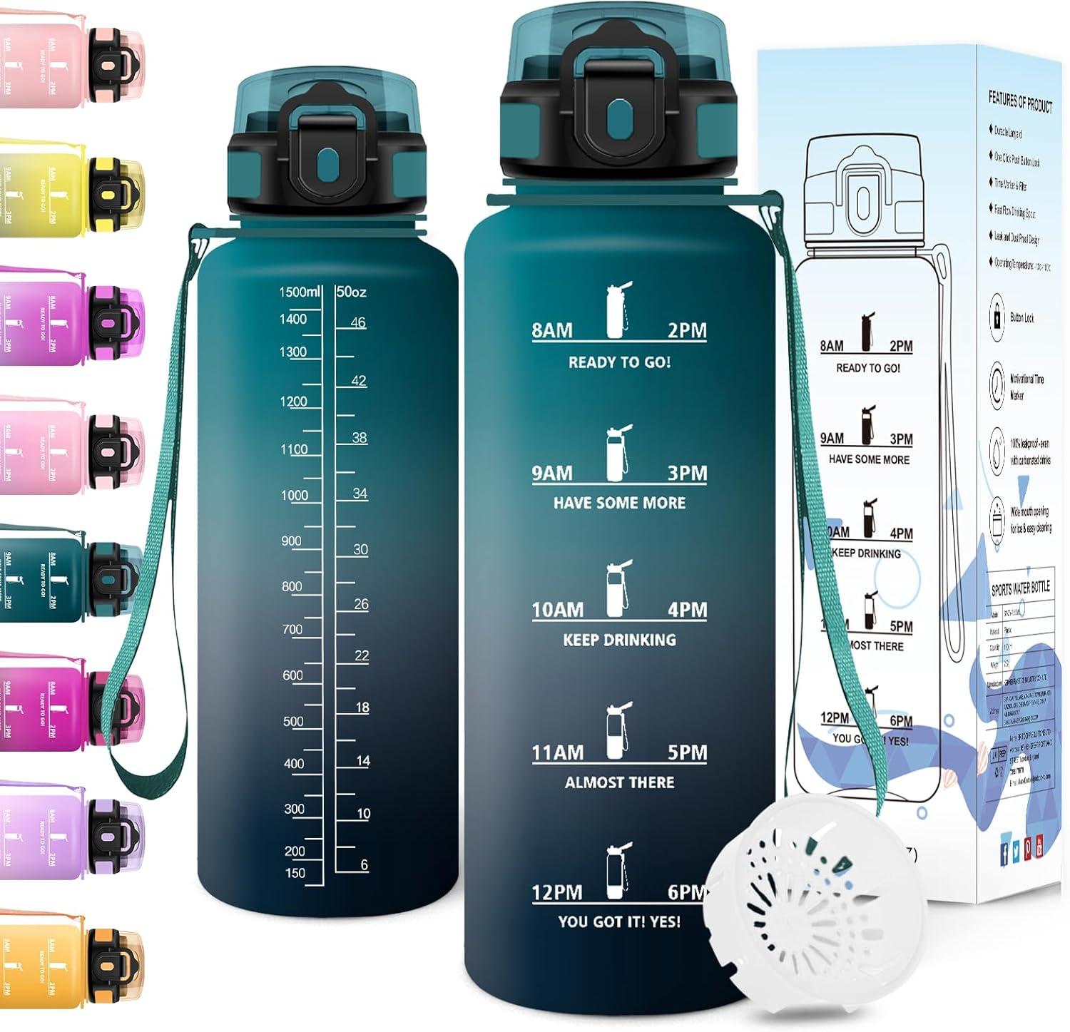 image:imageMotswedi Gourde Sport 1500ml Anti Fuite Gourde 15l Rutilisable Bouteille deau sans BPA Bouteille Reutilisable pour Adulte Randonne lcole Fitness Yoga Violet Clair ampamp Rose ClairVert Fonc Gris