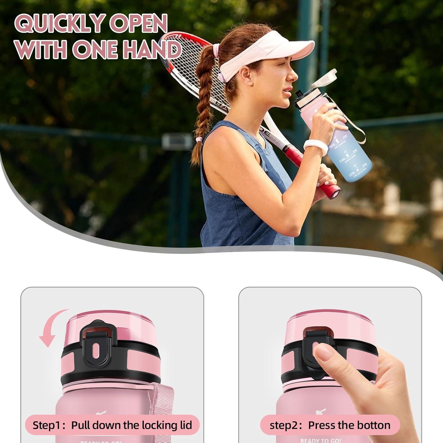 image:imageMotswedi Gourde Sport 1500ml Anti Fuite Gourde 15l Rutilisable Bouteille deau sans BPA Bouteille Reutilisable pour Adulte Randonne lcole Fitness Yoga Violet Clair ampamp Rose ClairRose Bleu Ciel