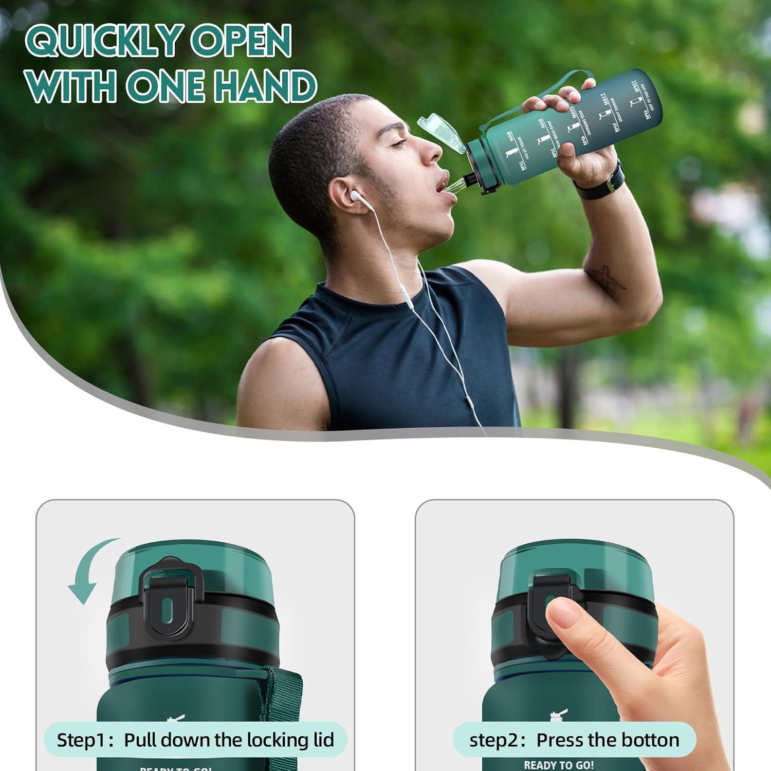 image:imageMotswedi Gourde Sport 1500ml Anti Fuite Gourde 15l Rutilisable Bouteille deau sans BPA Bouteille Reutilisable pour Adulte Randonne lcole Fitness Yoga Violet Clair ampamp Rose ClairVert Fonc Gris