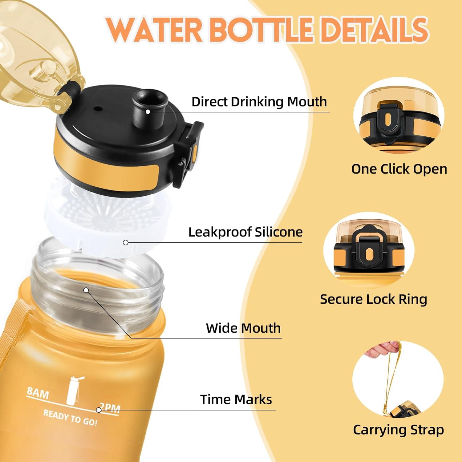image:imageMotswedi Gourde Sport 1500ml Anti Fuite Gourde 15l Rutilisable Bouteille deau sans BPA Bouteille Reutilisable pour Adulte Randonne lcole Fitness Yoga Violet Clair ampamp Rose ClairJaune Orange