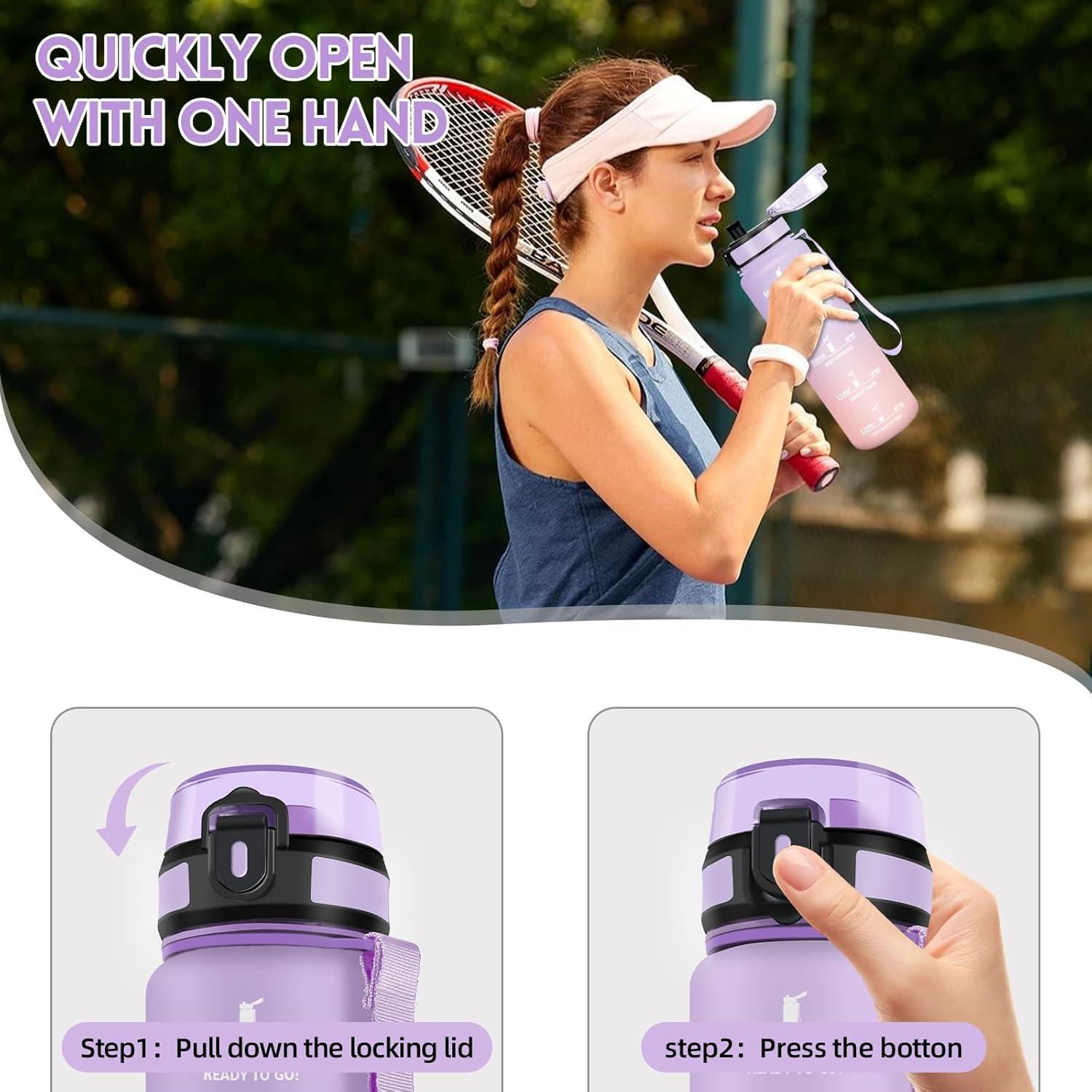 image:imageMotswedi Gourde Sport 1500ml Anti Fuite Gourde 15l Rutilisable Bouteille deau sans BPA Bouteille Reutilisable pour Adulte Randonne lcole Fitness Yoga Violet Clair ampamp Rose ClairViolet Clair Rose Clair