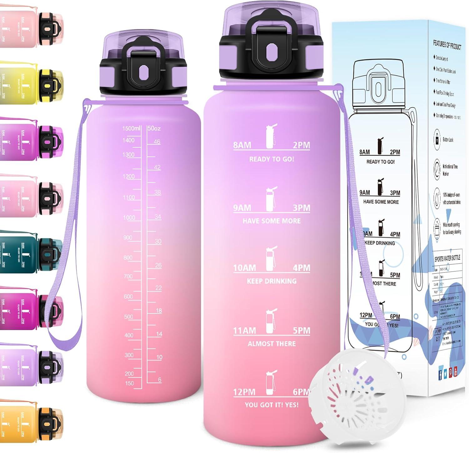 image:imageMotswedi Gourde Sport 1500ml Anti Fuite Gourde 15l Rutilisable Bouteille deau sans BPA Bouteille Reutilisable pour Adulte Randonne lcole Fitness Yoga Violet Clair ampamp Rose ClairViolet Clair Rose Clair